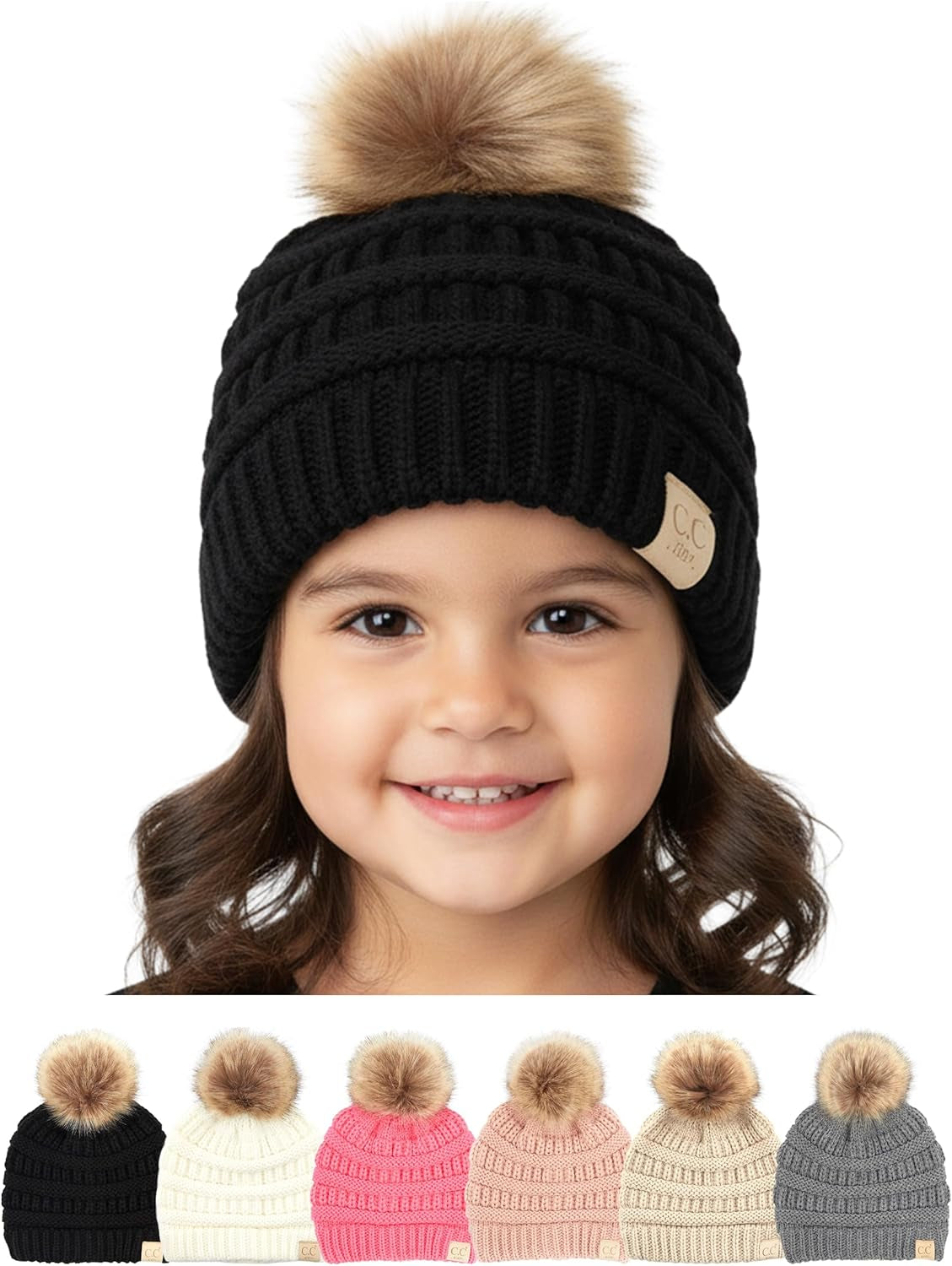 Toddler Pom Beanie – Warm Cozy Knit Snow Hats