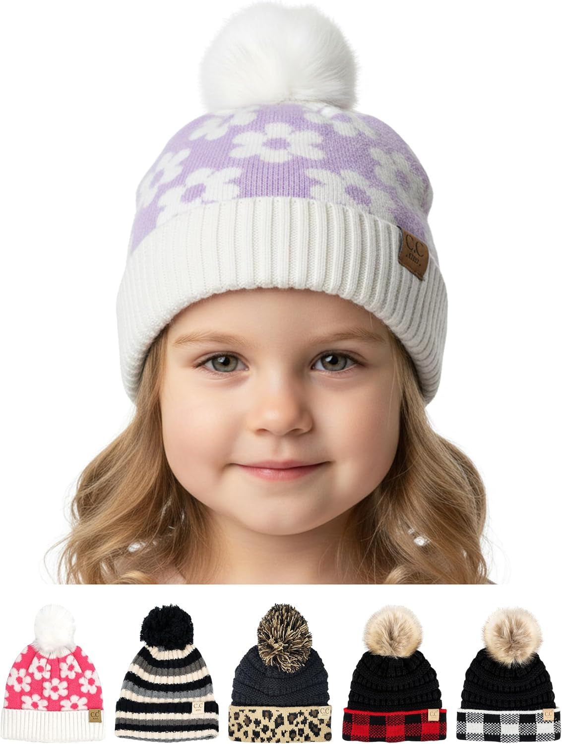 Toddler Pom Beanie – Warm Cozy Knit Snow Hats