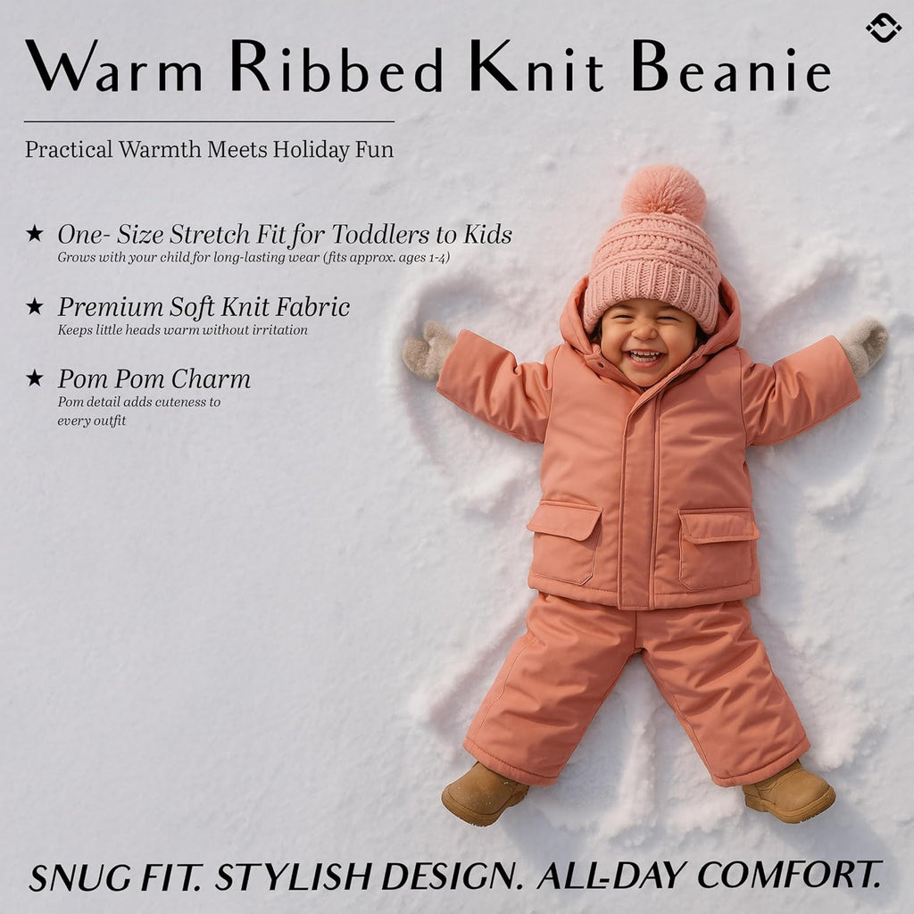 Toddler Pom Beanie – Warm Cozy Knit Snow Hats