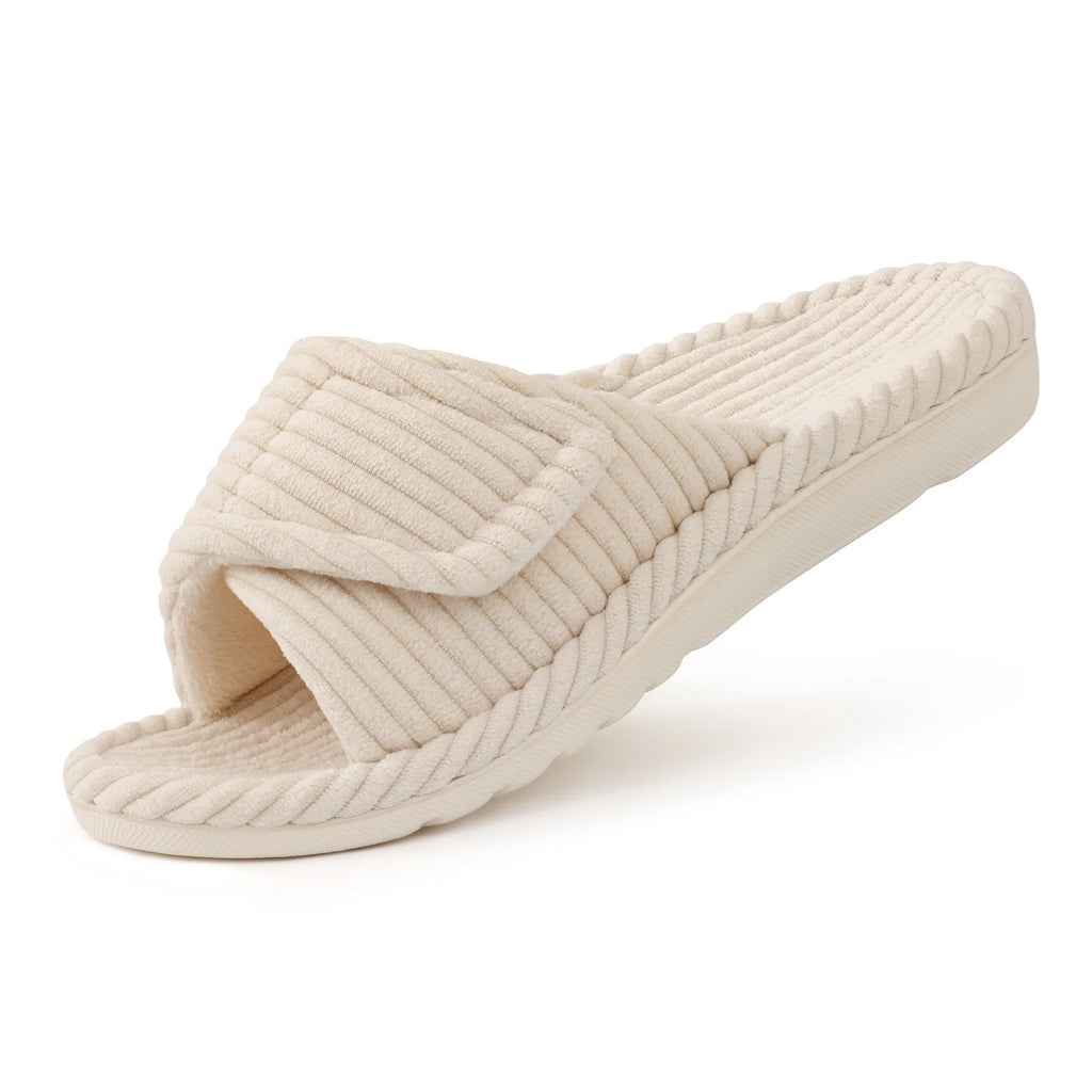 Experience Ultimate Comfort with Litfun Women's Adjustable Corduroy Arch Support Slippers - Beige, Size 8-8.5