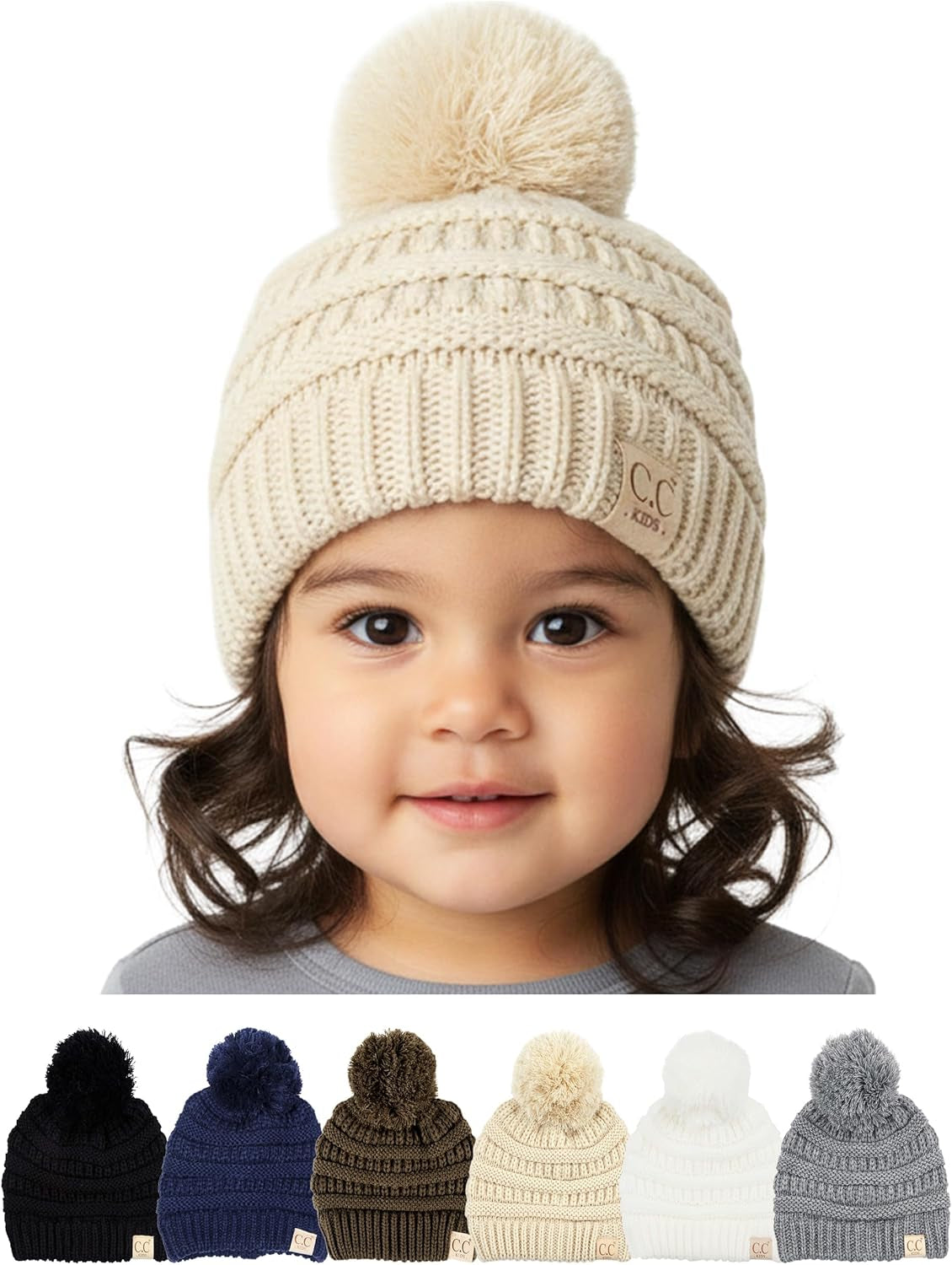 Toddler Pom Beanie – Warm Cozy Knit Snow Hats