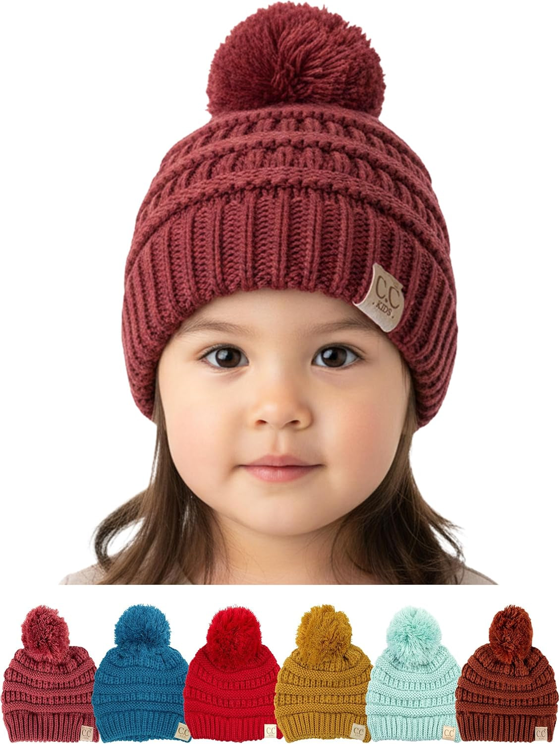 Toddler Pom Beanie – Warm Cozy Knit Snow Hats
