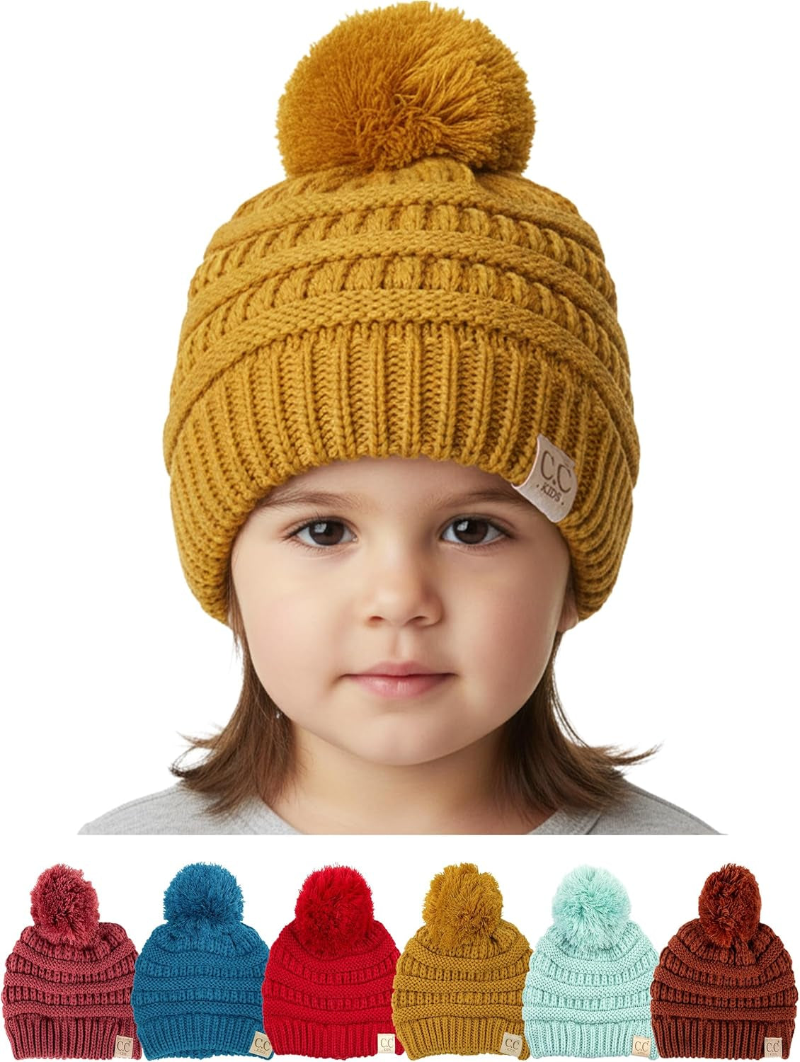 Toddler Pom Beanie – Warm Cozy Knit Snow Hats