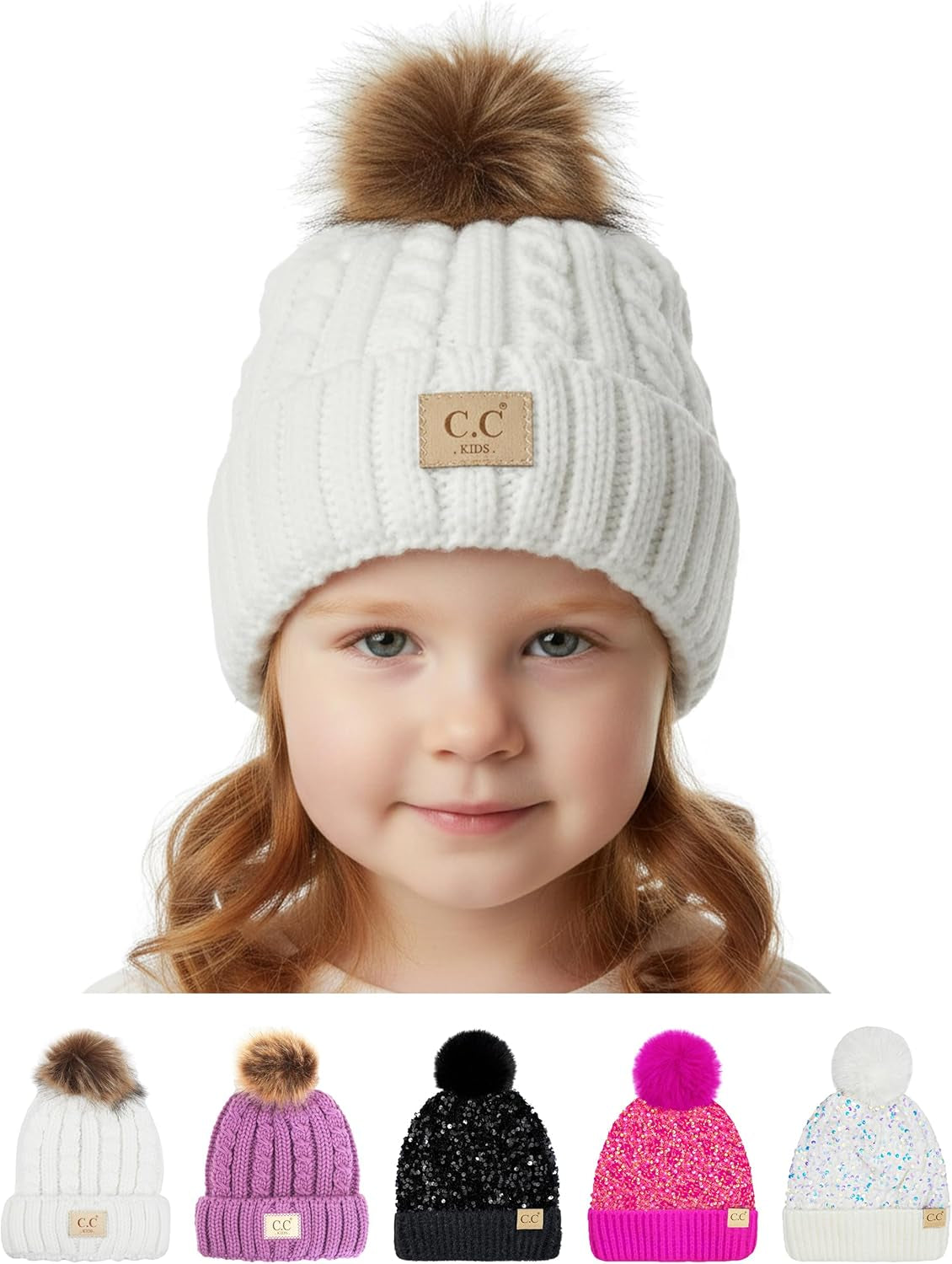 Toddler Pom Beanie – Warm Cozy Knit Snow Hats