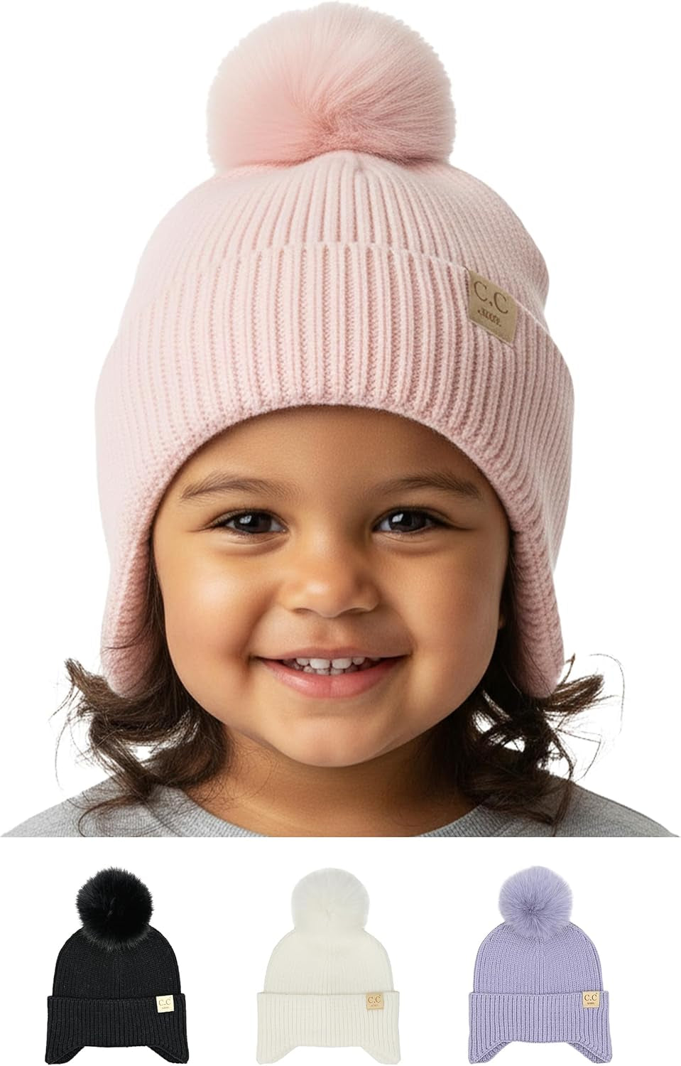 Toddler Pom Beanie – Warm Cozy Knit Snow Hats
