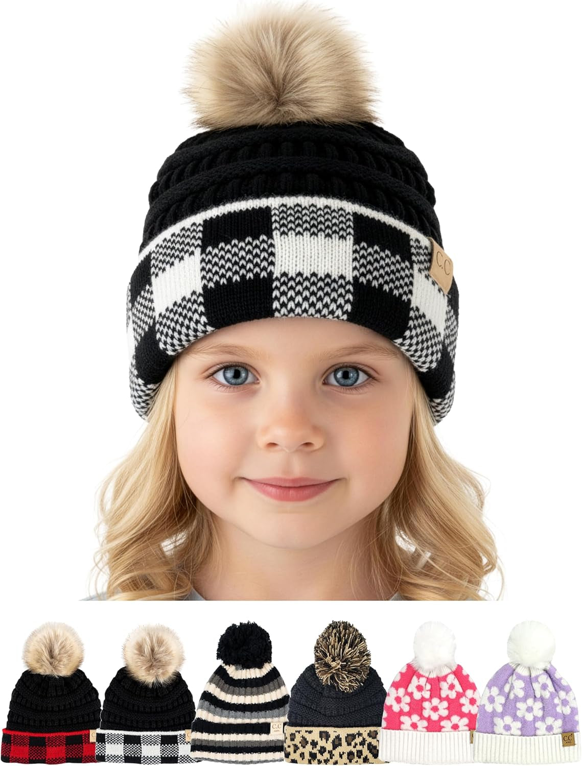 Toddler Pom Beanie – Warm Cozy Knit Snow Hats