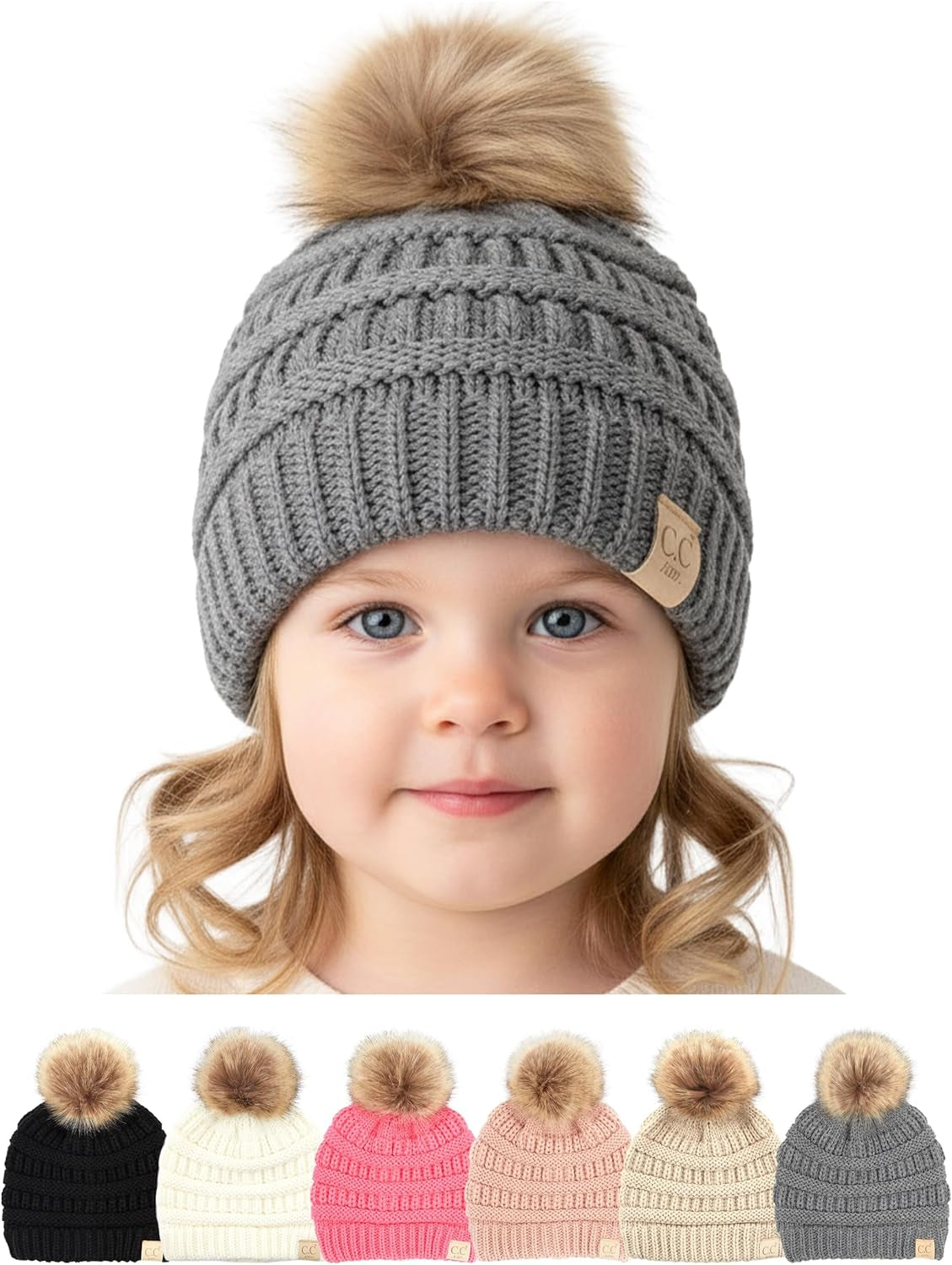 Toddler Pom Beanie – Warm Cozy Knit Snow Hats