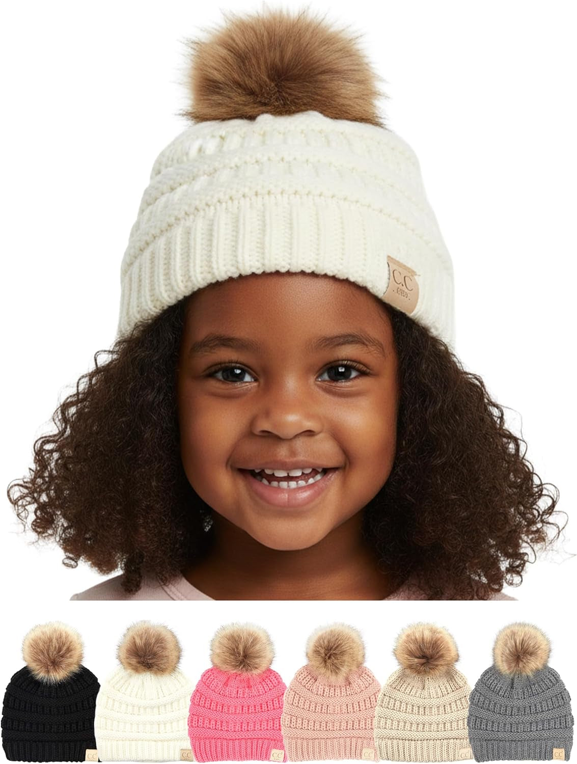 Toddler Pom Beanie – Warm Cozy Knit Snow Hats