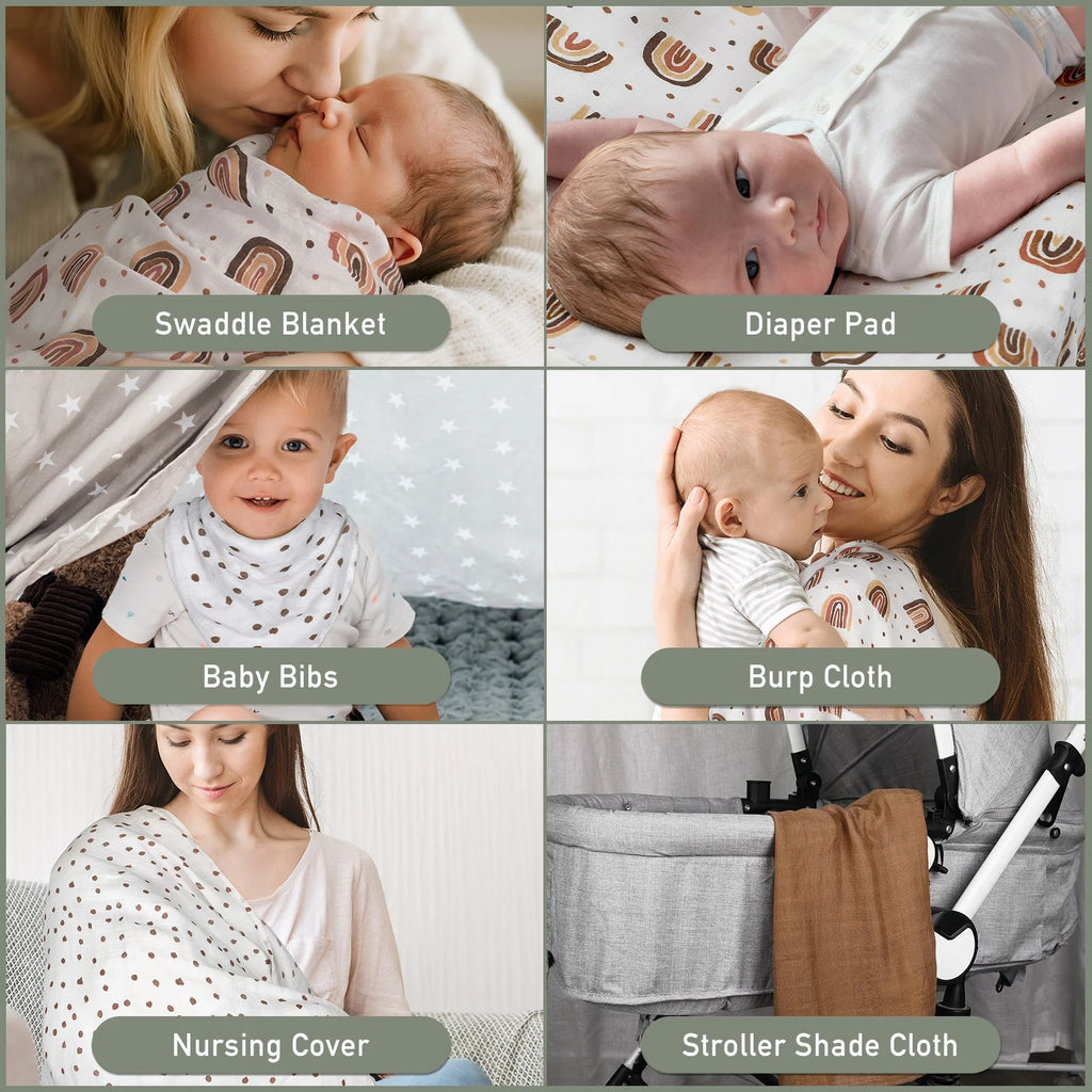 Muslin Swaddle Blankets 6-Pack - Ultra-Soft Rainbow Receiving Wraps for Newborns, Perfect for Boys and Girls, 27" x 27"