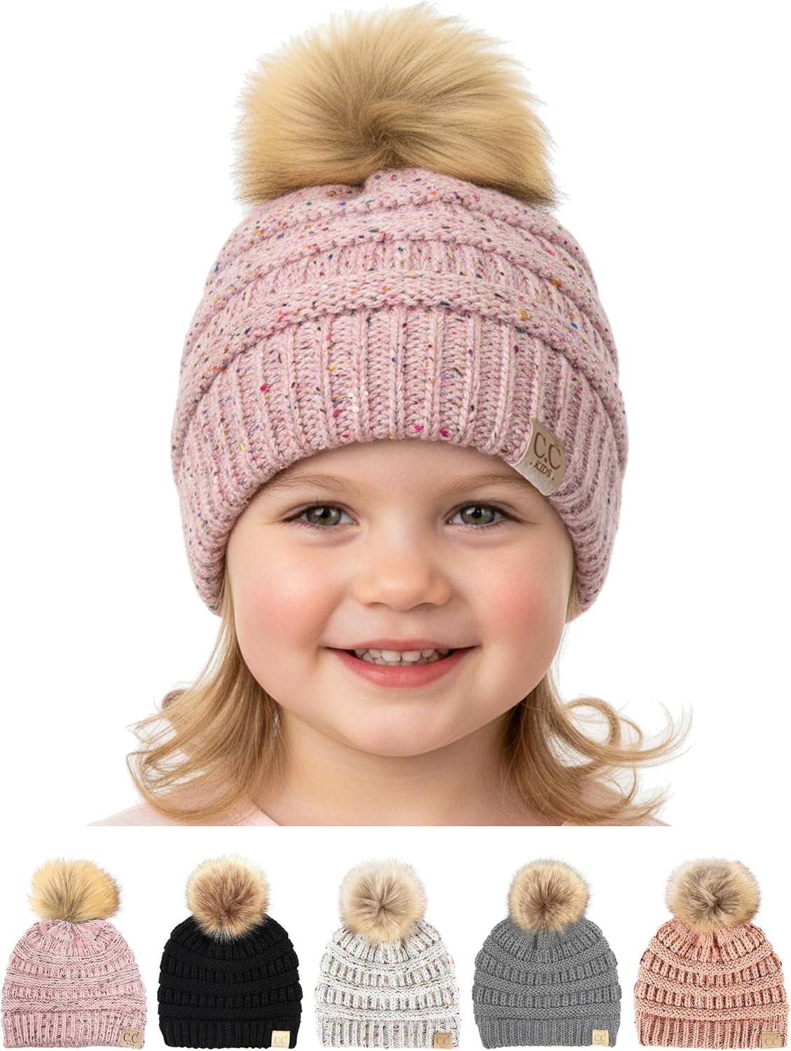 Toddler Pom Beanie – Warm Cozy Knit Snow Hats
