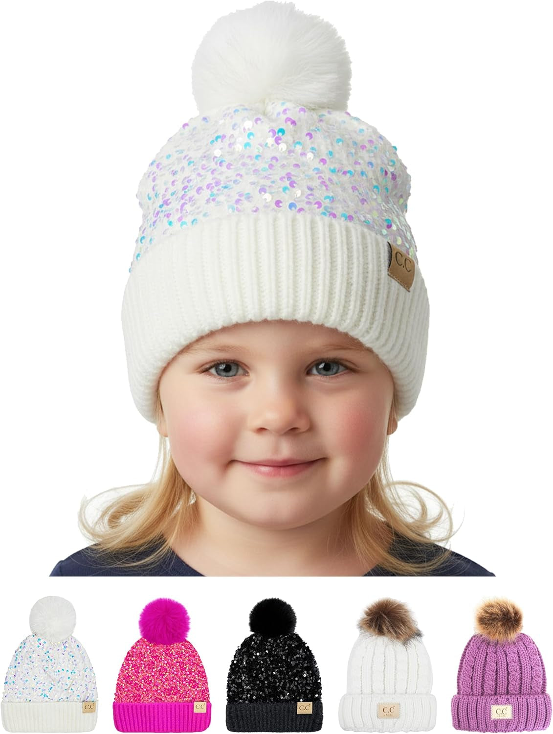 Toddler Pom Beanie – Warm Cozy Knit Snow Hats