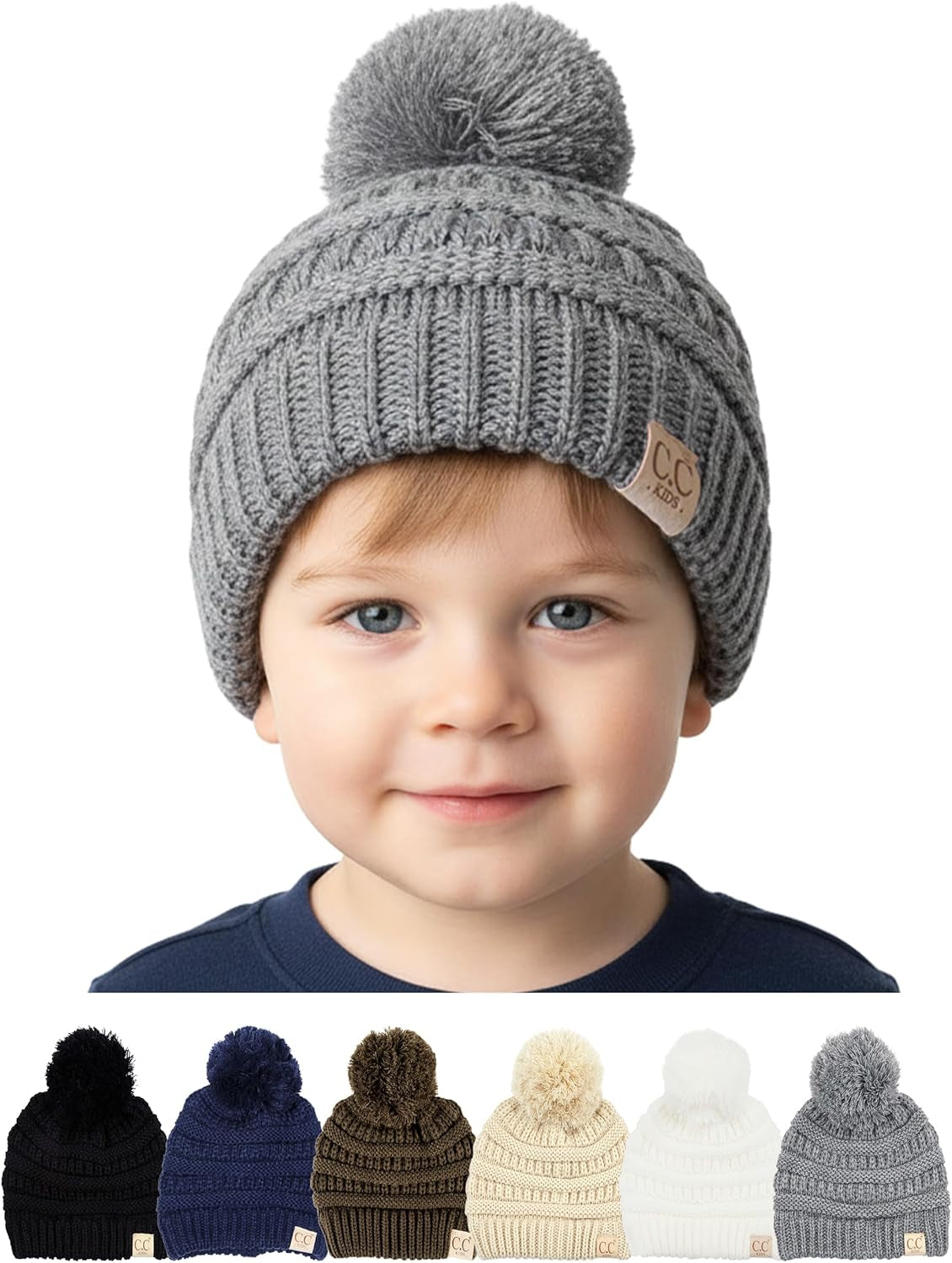 Toddler Pom Beanie – Warm Cozy Knit Snow Hats