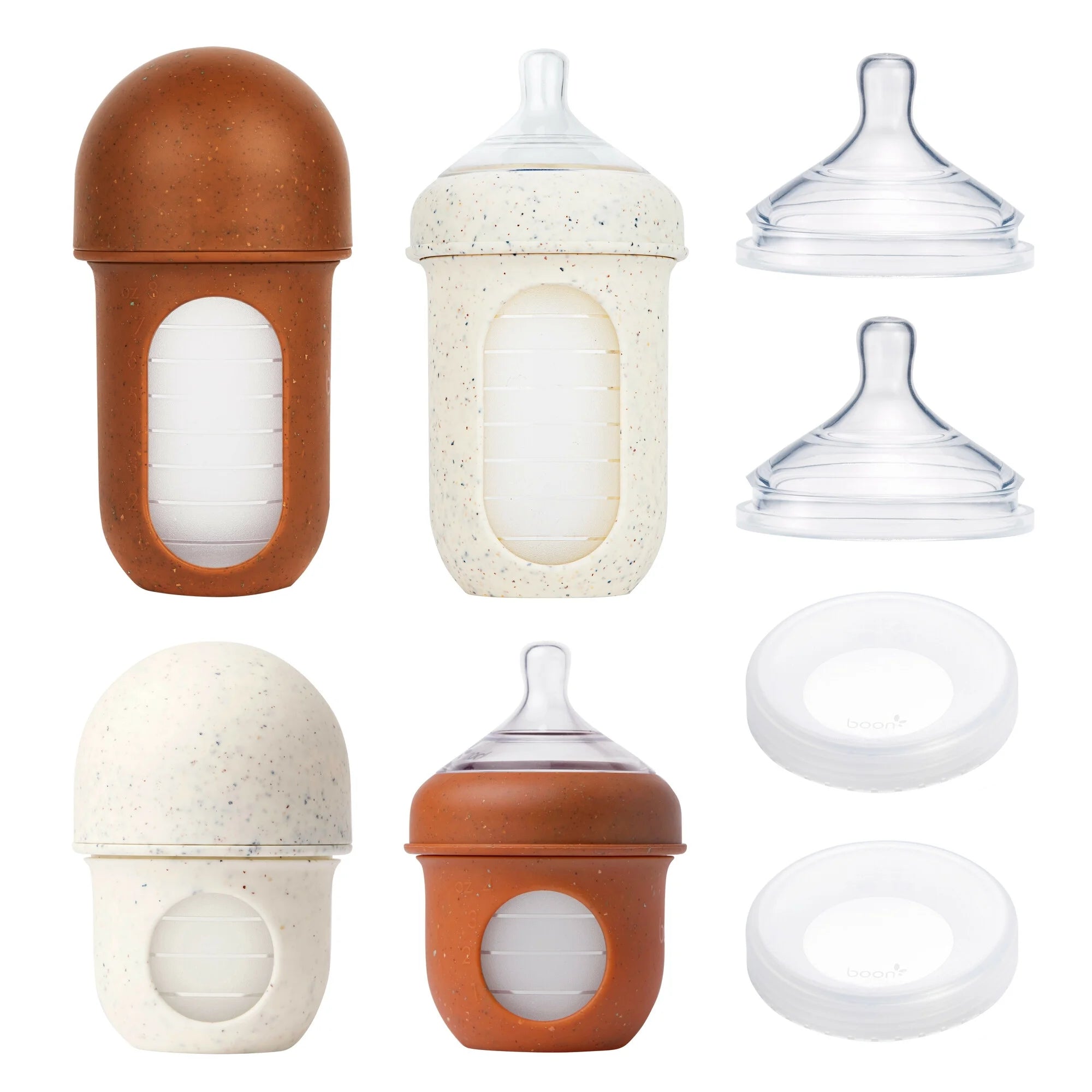 Ultimate NURSH® Silicone Bottle Bundle - 4oz & 8oz Bottles with Fast Flow Nipples and Convenient Storage Lids for a Colic-Free Feeding Experience