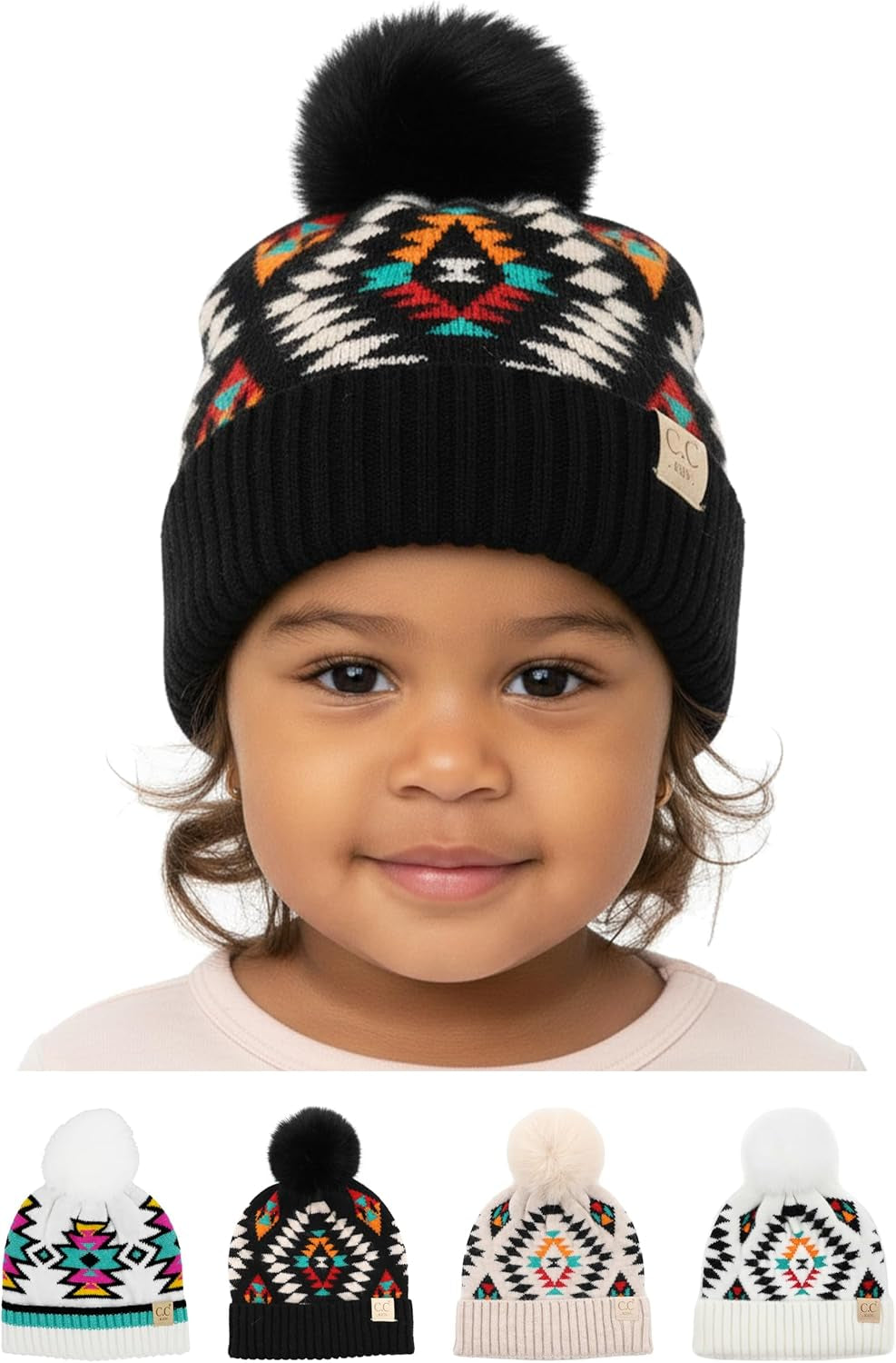 Toddler Pom Beanie – Warm Cozy Knit Snow Hats