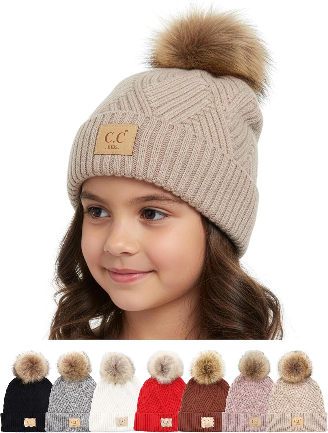 Toddler Pom Beanie – Warm Cozy Knit Snow Hats