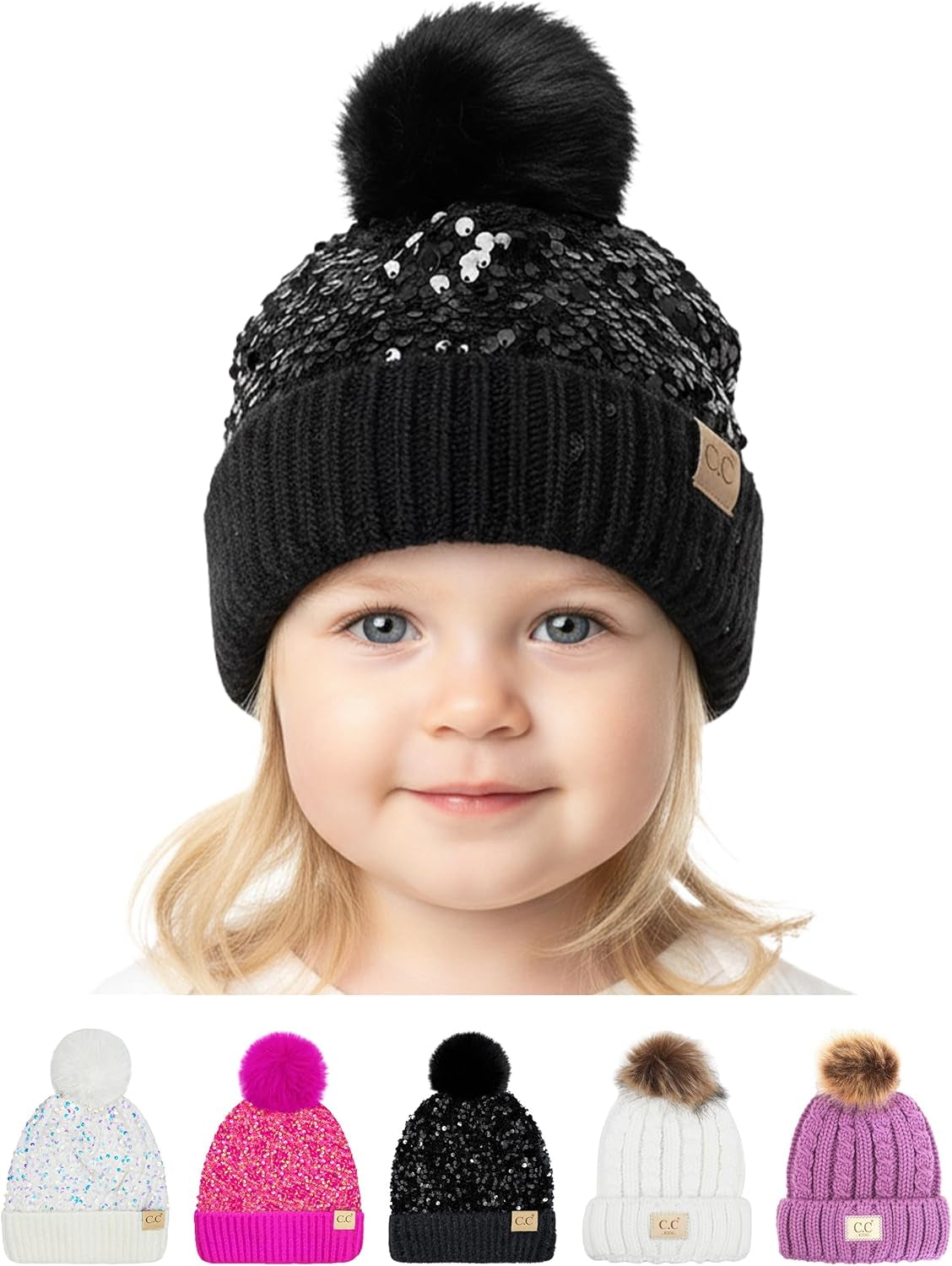Toddler Pom Beanie – Warm Cozy Knit Snow Hats