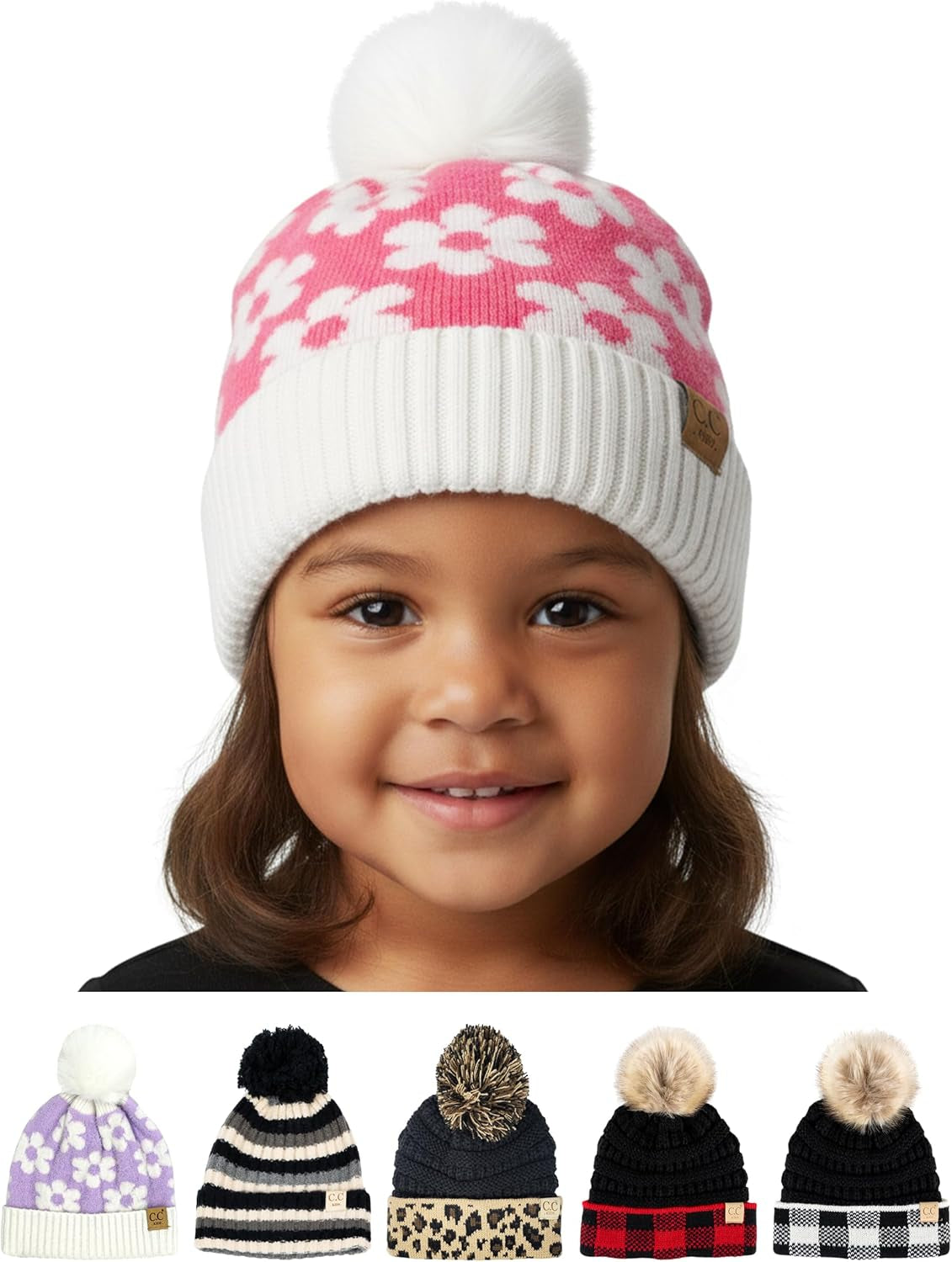 Toddler Pom Beanie – Warm Cozy Knit Snow Hats