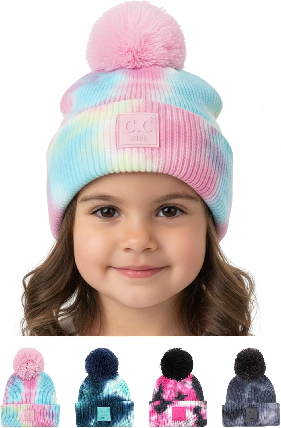 Toddler Pom Beanie – Warm Cozy Knit Snow Hats