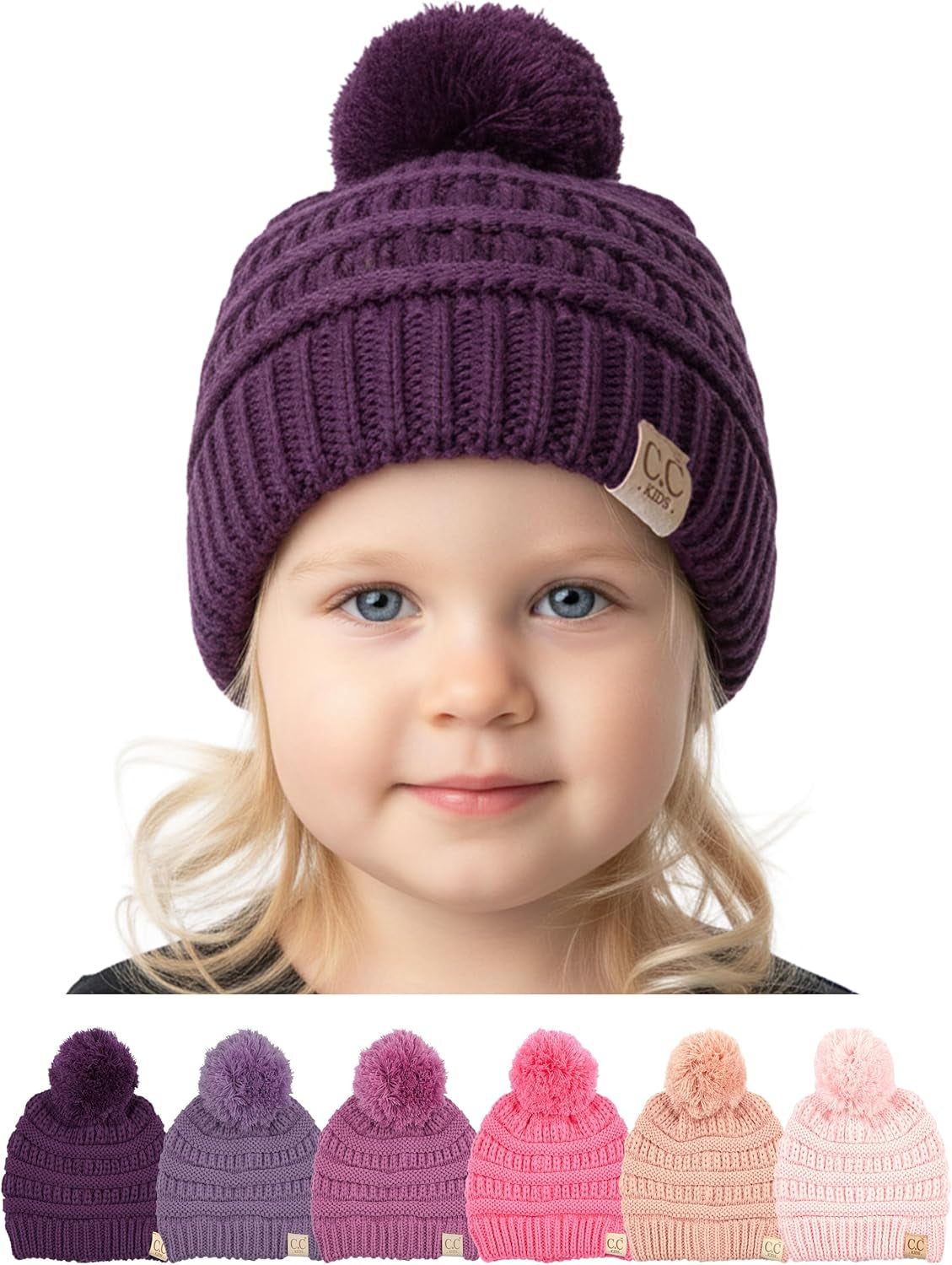 Toddler Pom Beanie – Warm Cozy Knit Snow Hats