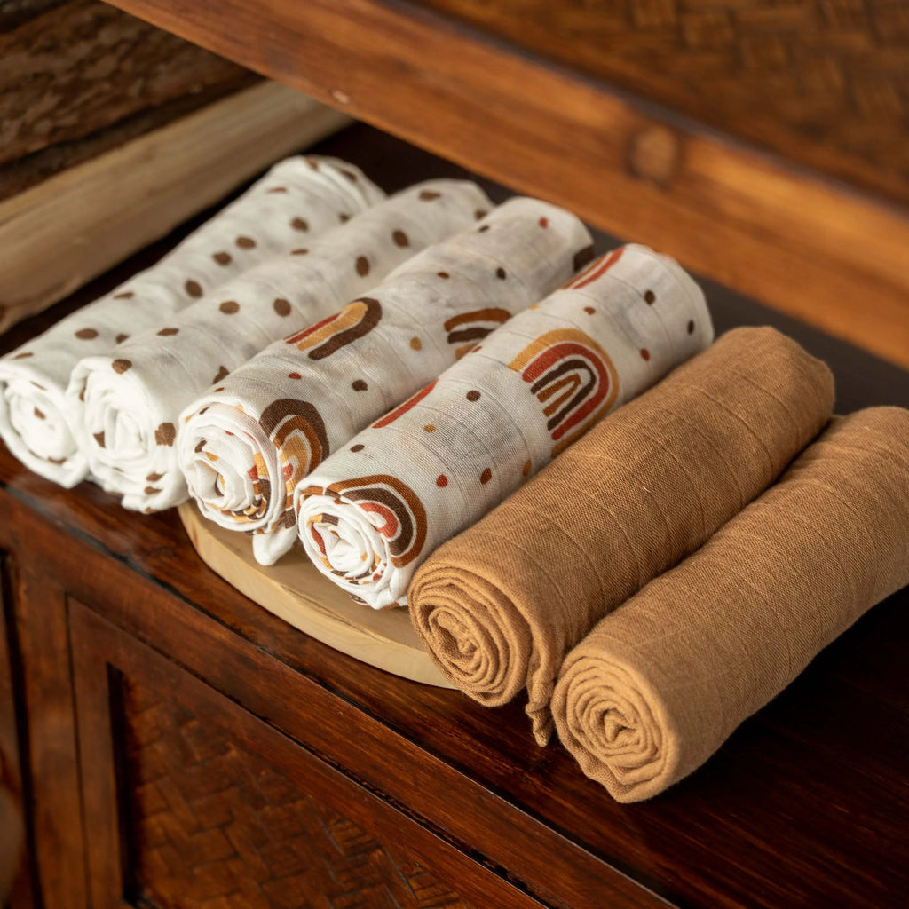 Muslin Swaddle Blankets 6-Pack - Ultra-Soft Rainbow Receiving Wraps for Newborns, Perfect for Boys and Girls, 27" x 27"