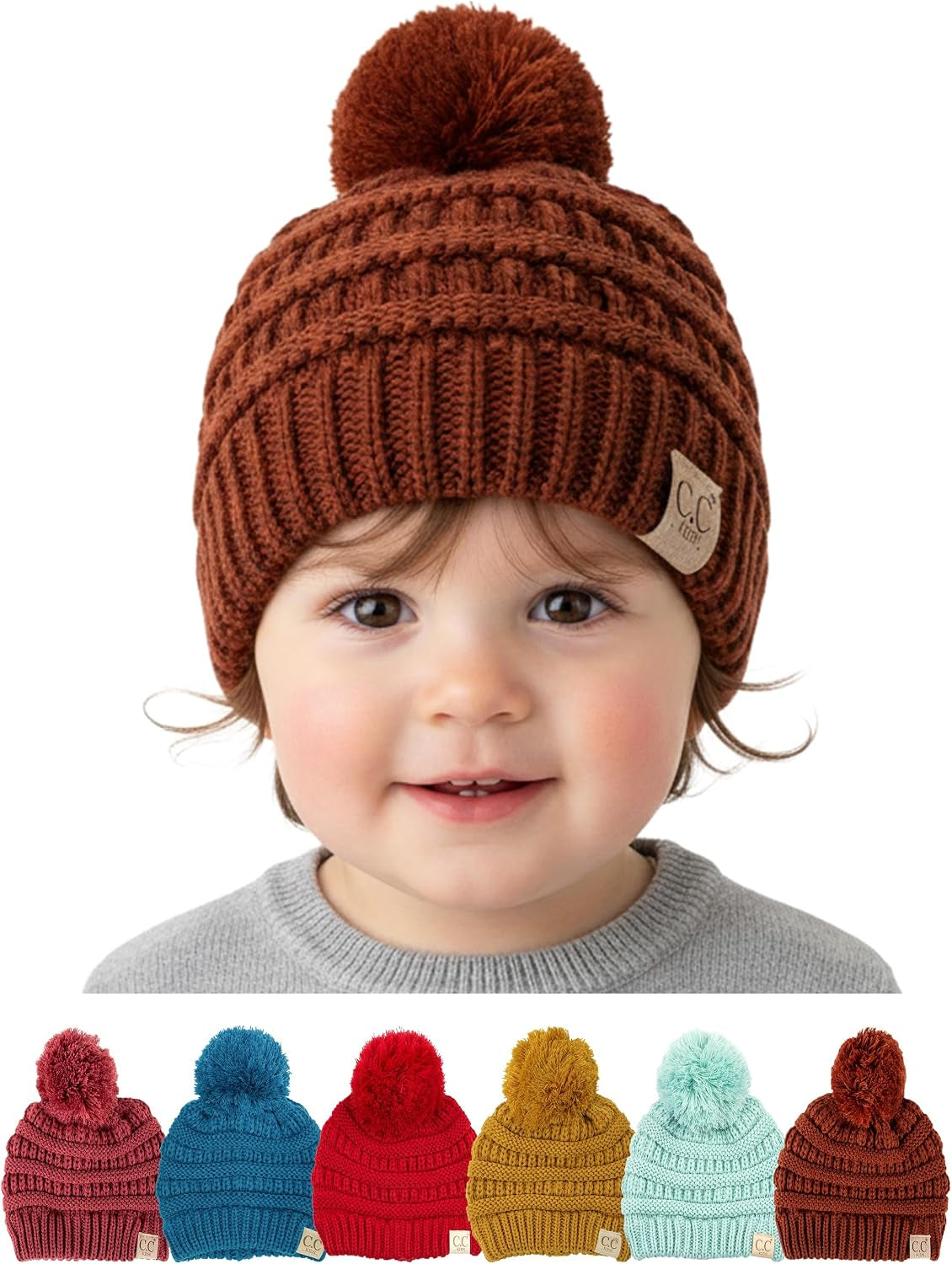 Toddler Pom Beanie – Warm Cozy Knit Snow Hats