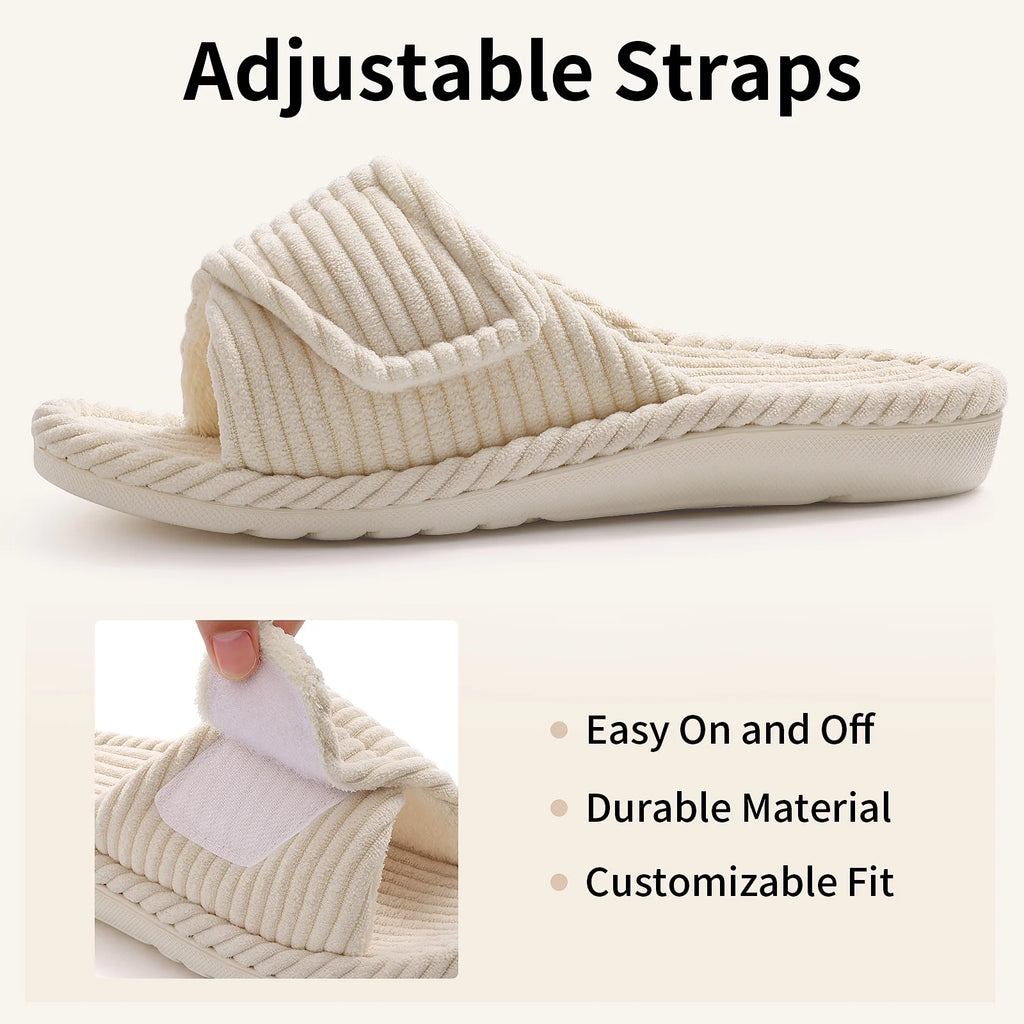 Experience Ultimate Comfort with Litfun Women's Adjustable Corduroy Arch Support Slippers - Beige, Size 8-8.5