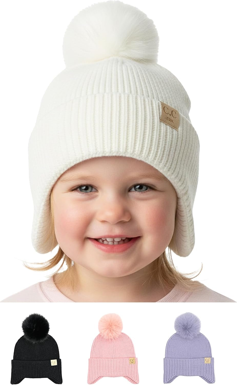 Toddler Pom Beanie – Warm Cozy Knit Snow Hats