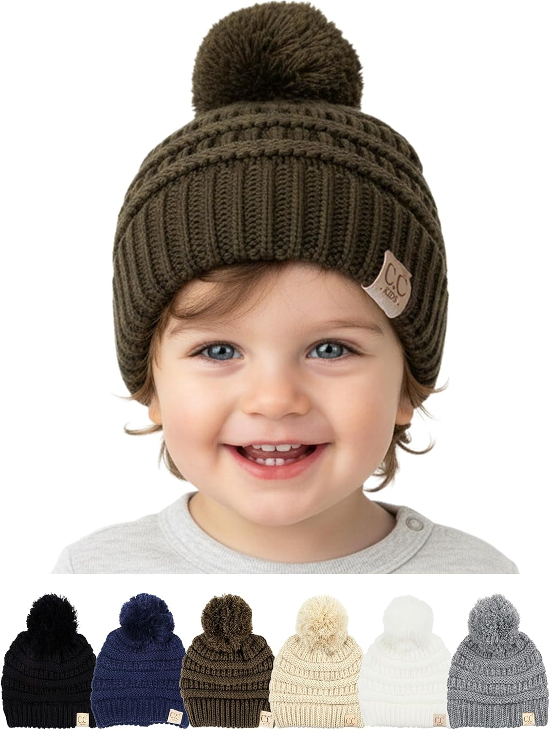 Toddler Pom Beanie – Warm Cozy Knit Snow Hats