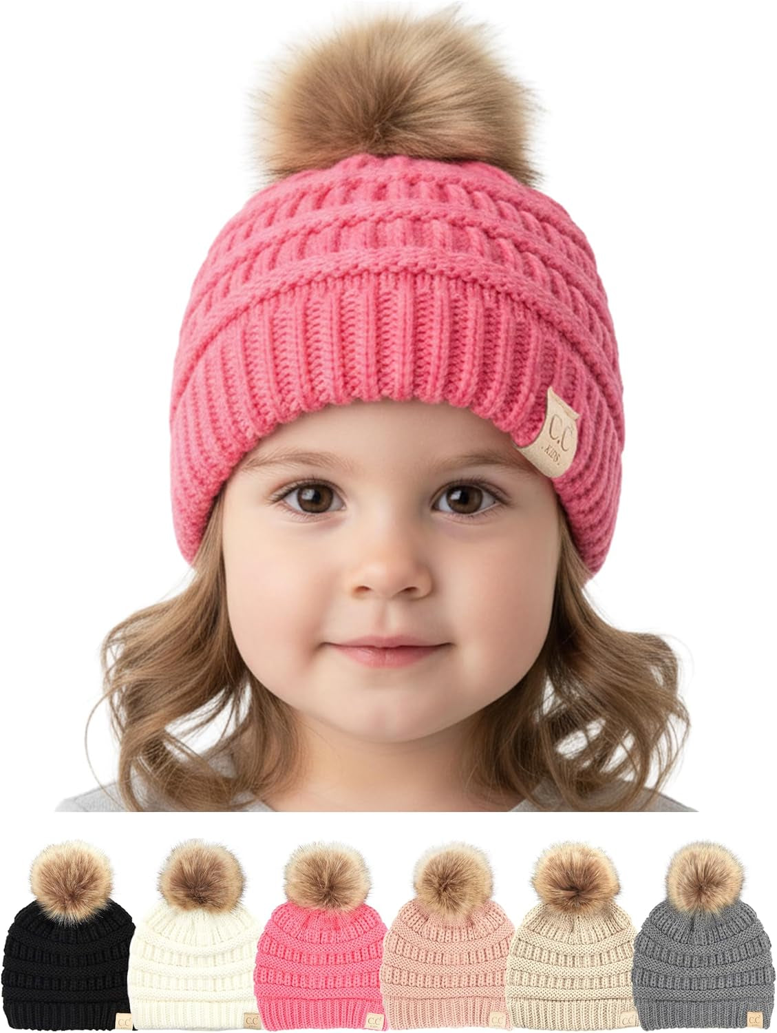 Toddler Pom Beanie – Warm Cozy Knit Snow Hats