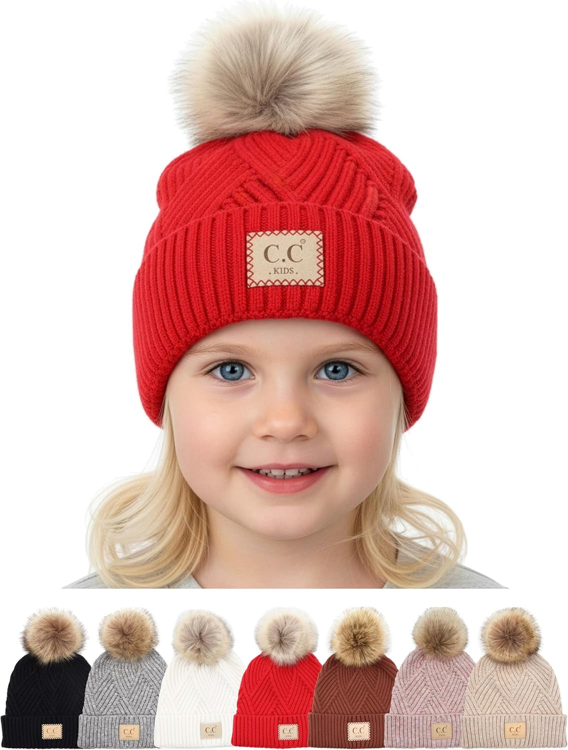 Toddler Pom Beanie – Warm Cozy Knit Snow Hats