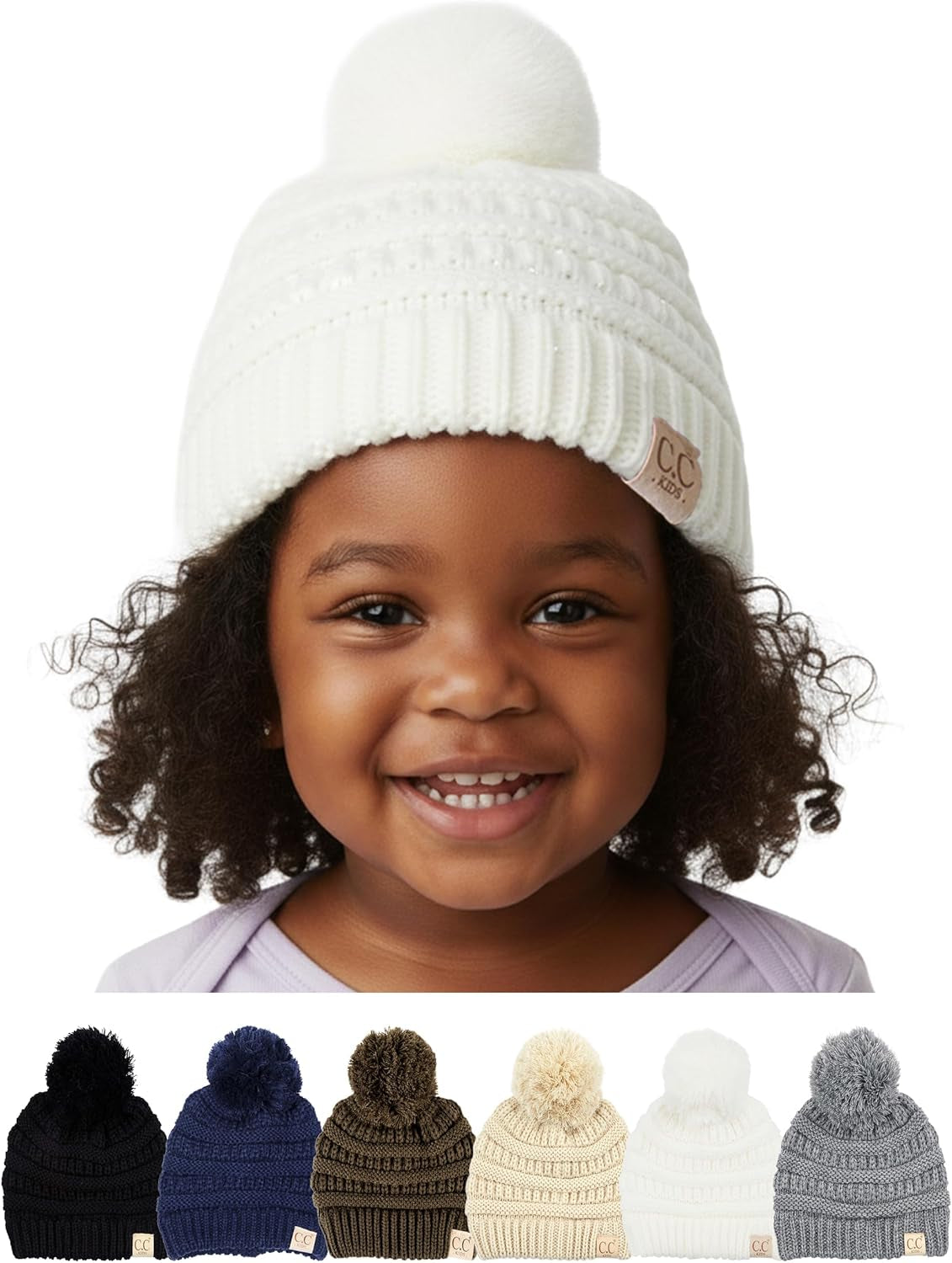 Toddler Pom Beanie – Warm Cozy Knit Snow Hats