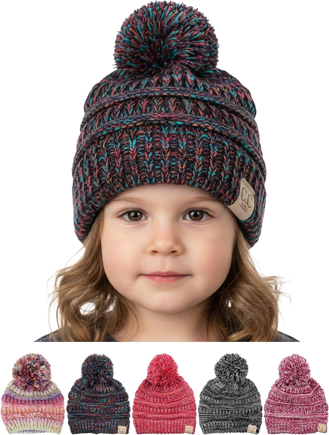 Toddler Pom Beanie – Warm Cozy Knit Snow Hats