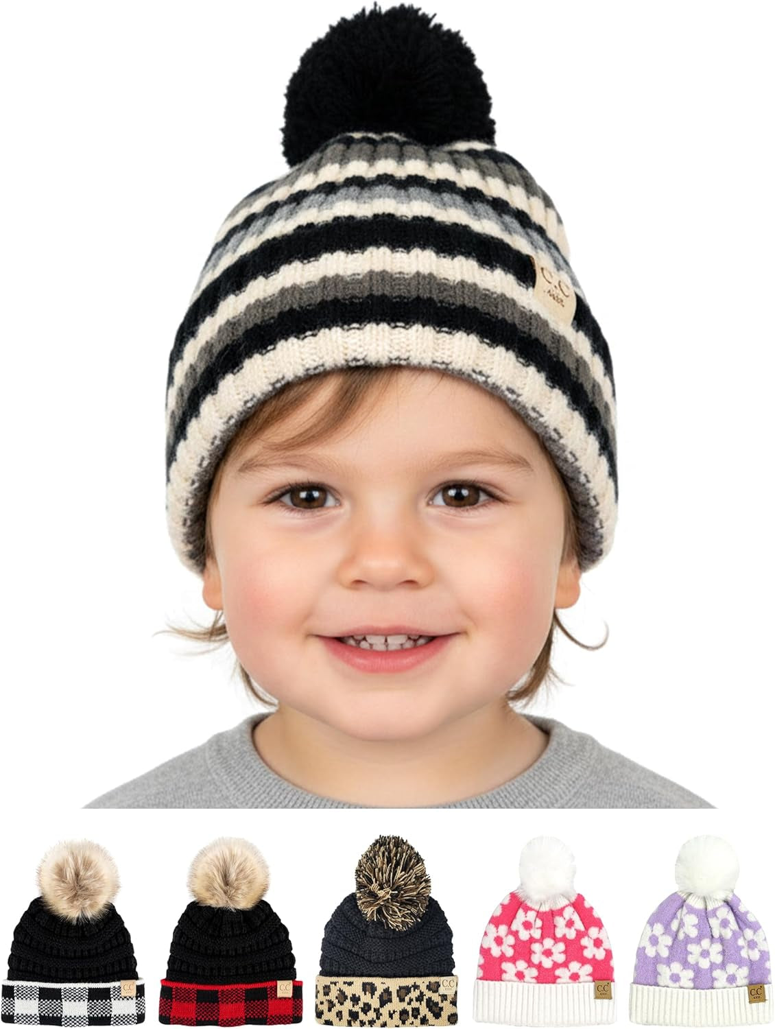 Toddler Pom Beanie – Warm Cozy Knit Snow Hats
