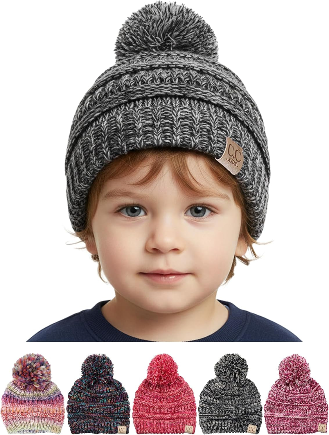 Toddler Pom Beanie – Warm Cozy Knit Snow Hats