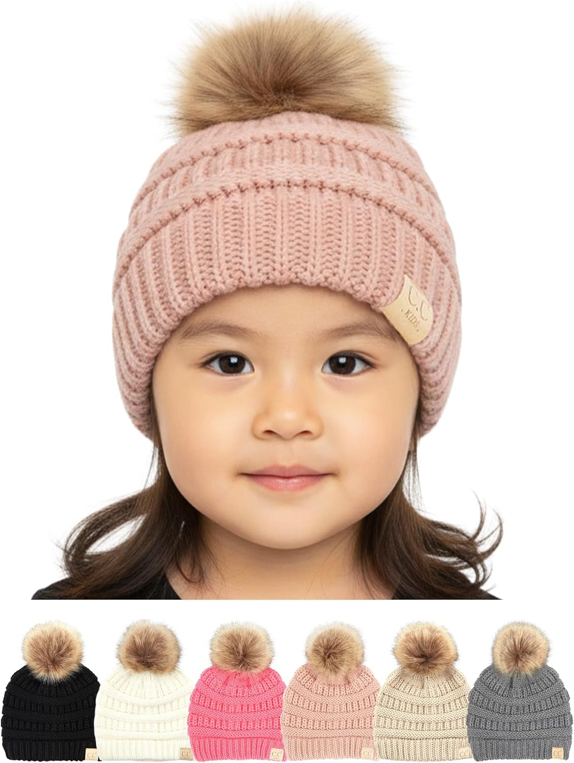 Toddler Pom Beanie – Warm Cozy Knit Snow Hats