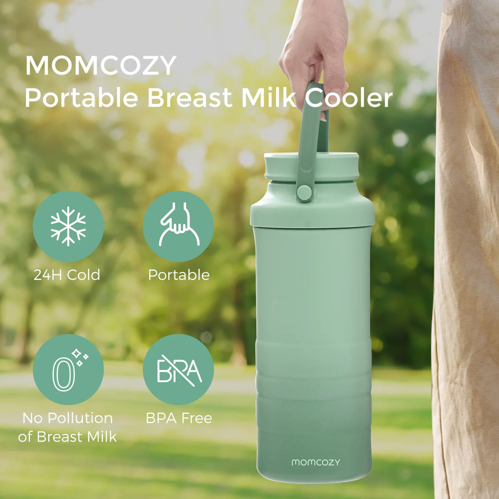 Stay Fresh on the Go: 22Oz Momcozy Portable Breast Milk Cooler with 2 Bottles for 24-Hour Temperature Control