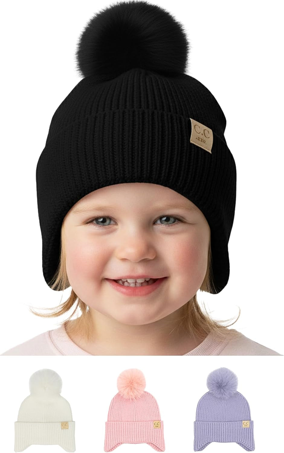 Toddler Pom Beanie – Warm Cozy Knit Snow Hats