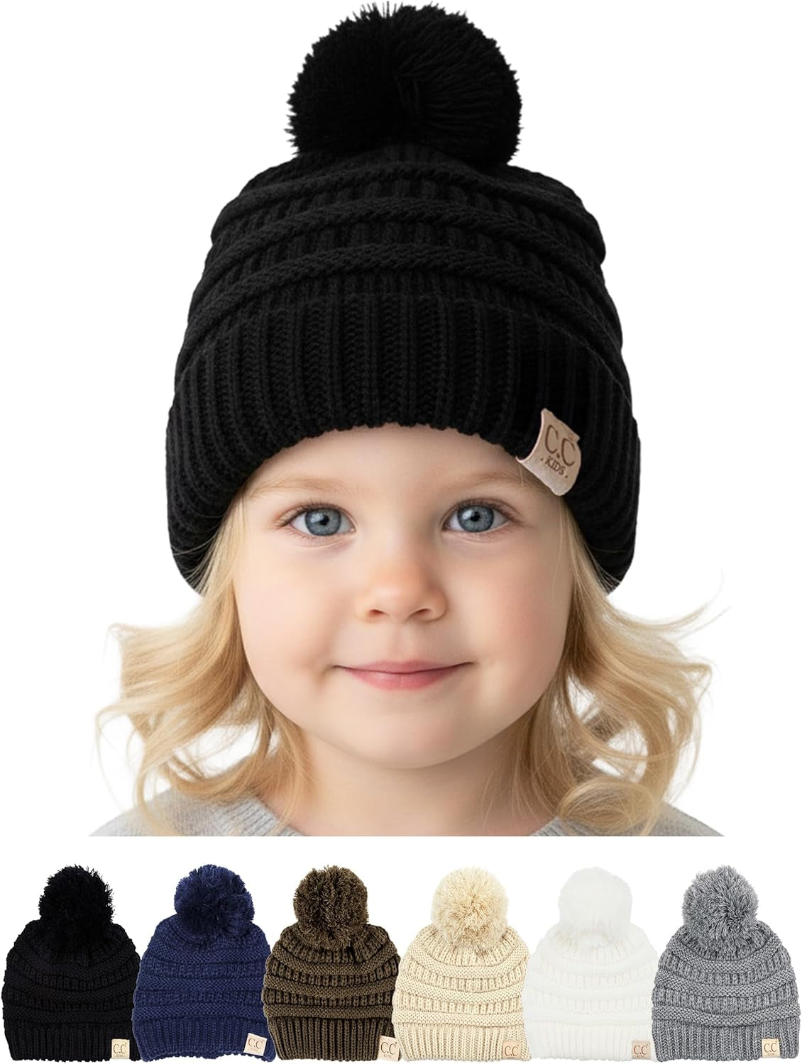 Toddler Pom Beanie – Warm Cozy Knit Snow Hats