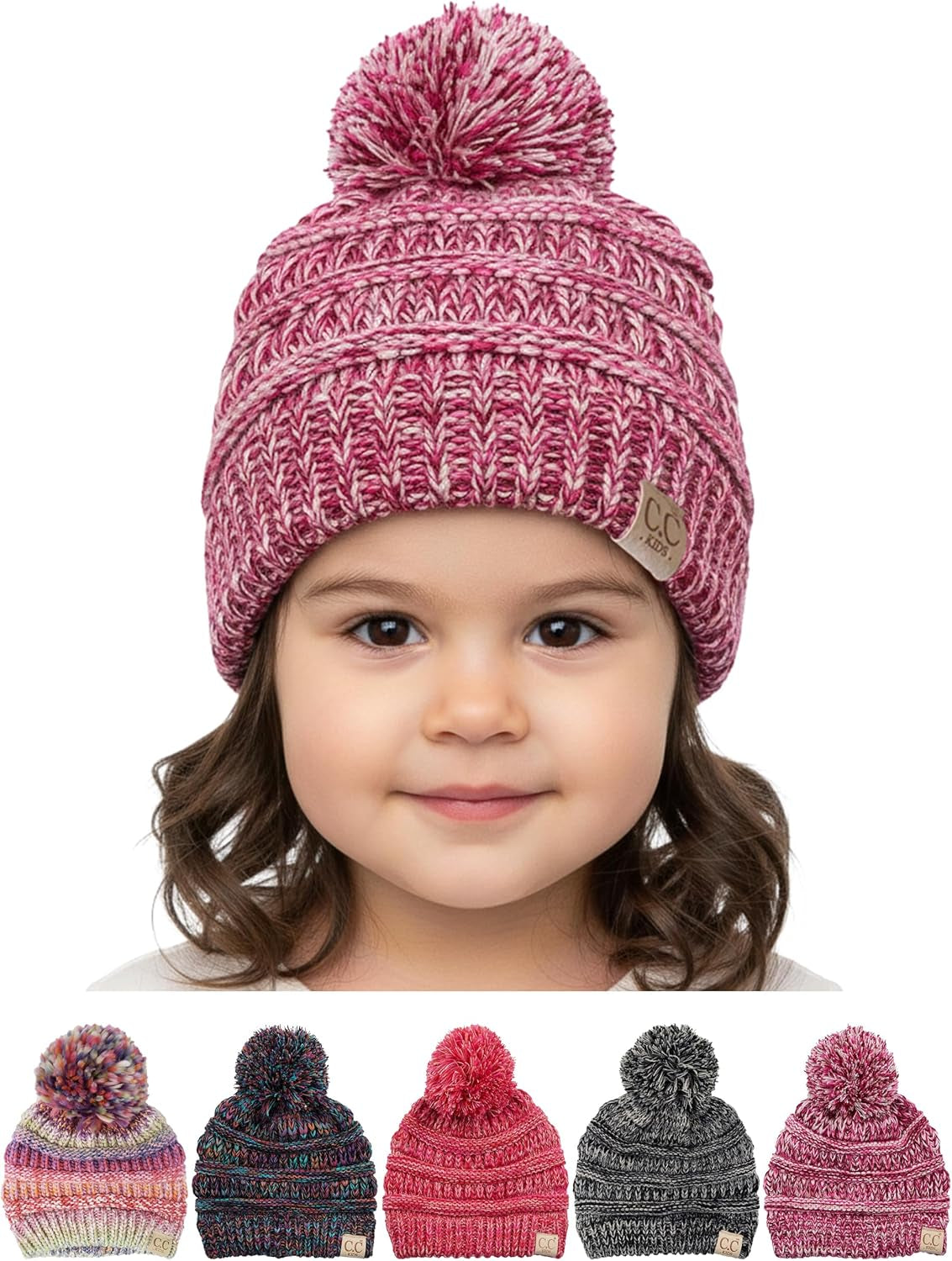 Toddler Pom Beanie – Warm Cozy Knit Snow Hats
