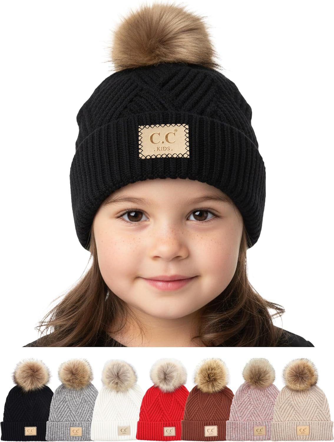 Toddler Pom Beanie – Warm Cozy Knit Snow Hats