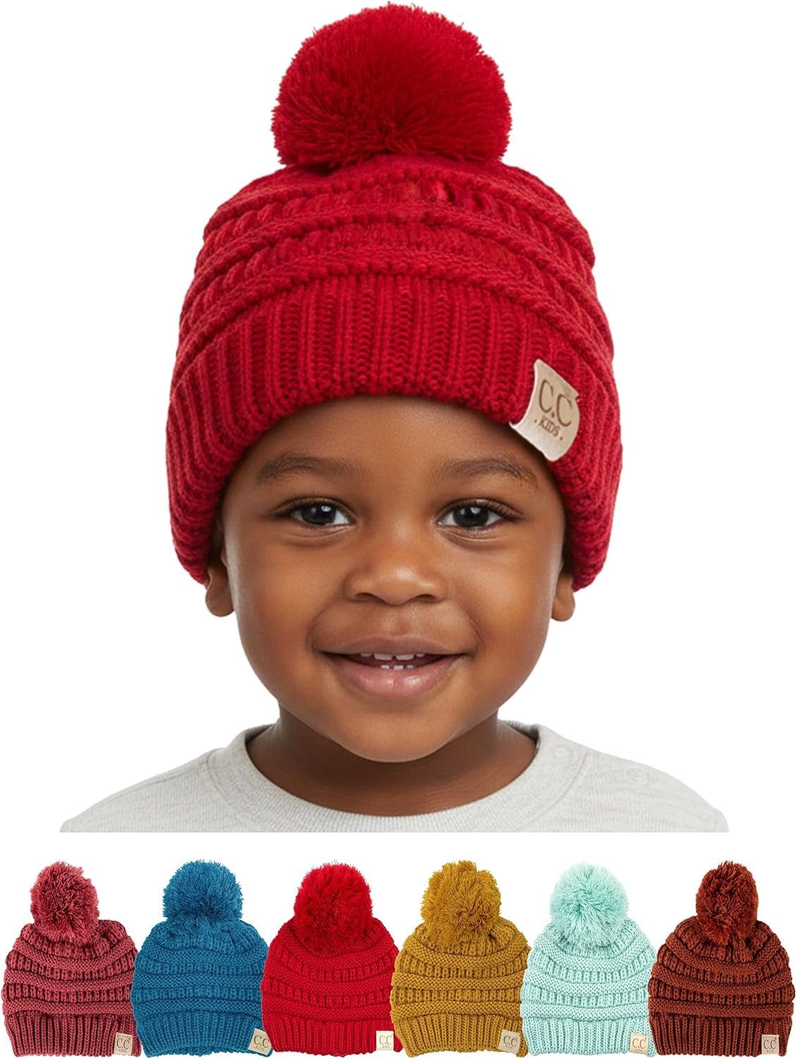 Toddler Pom Beanie – Warm Cozy Knit Snow Hats
