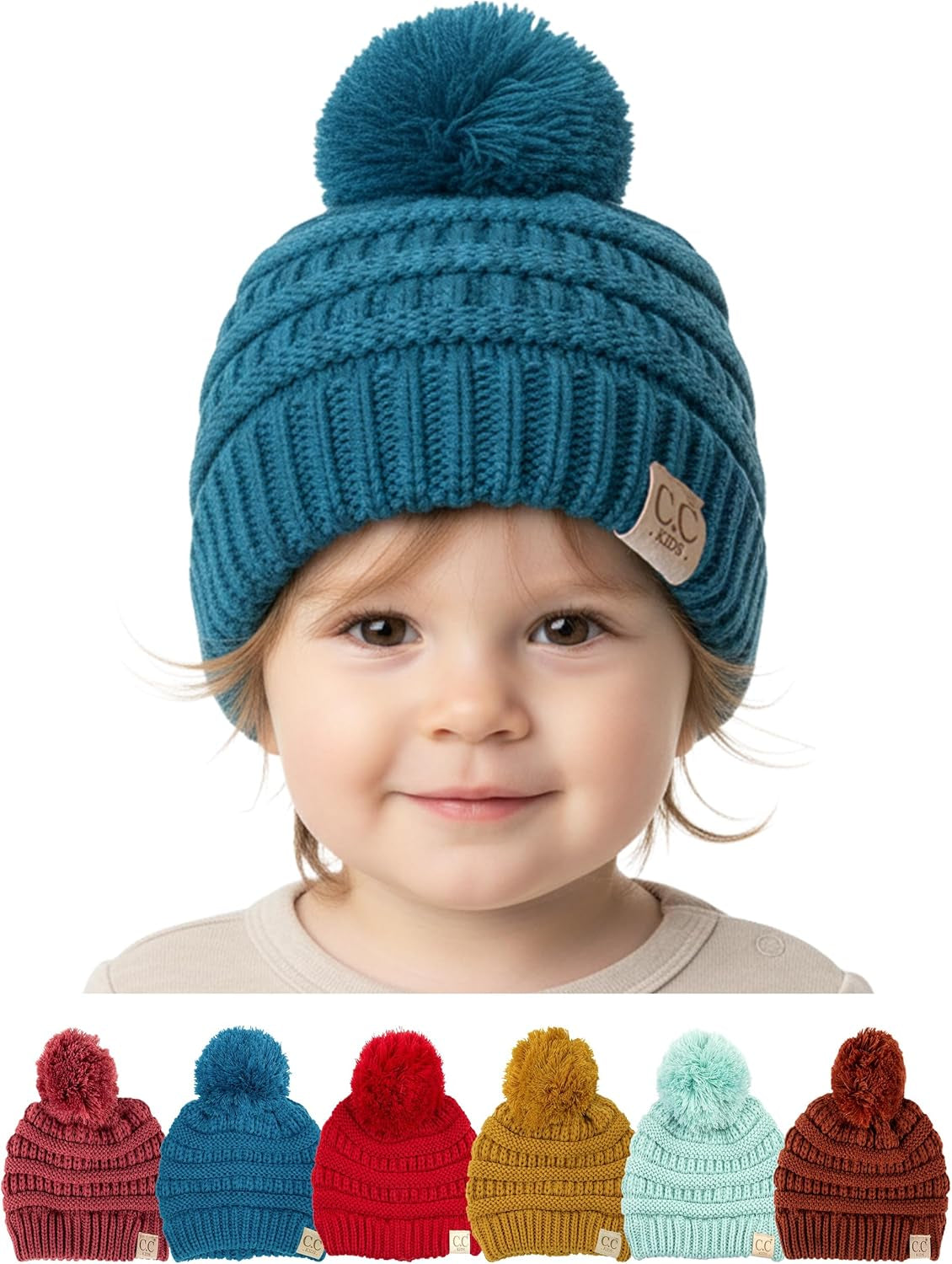 Toddler Pom Beanie – Warm Cozy Knit Snow Hats