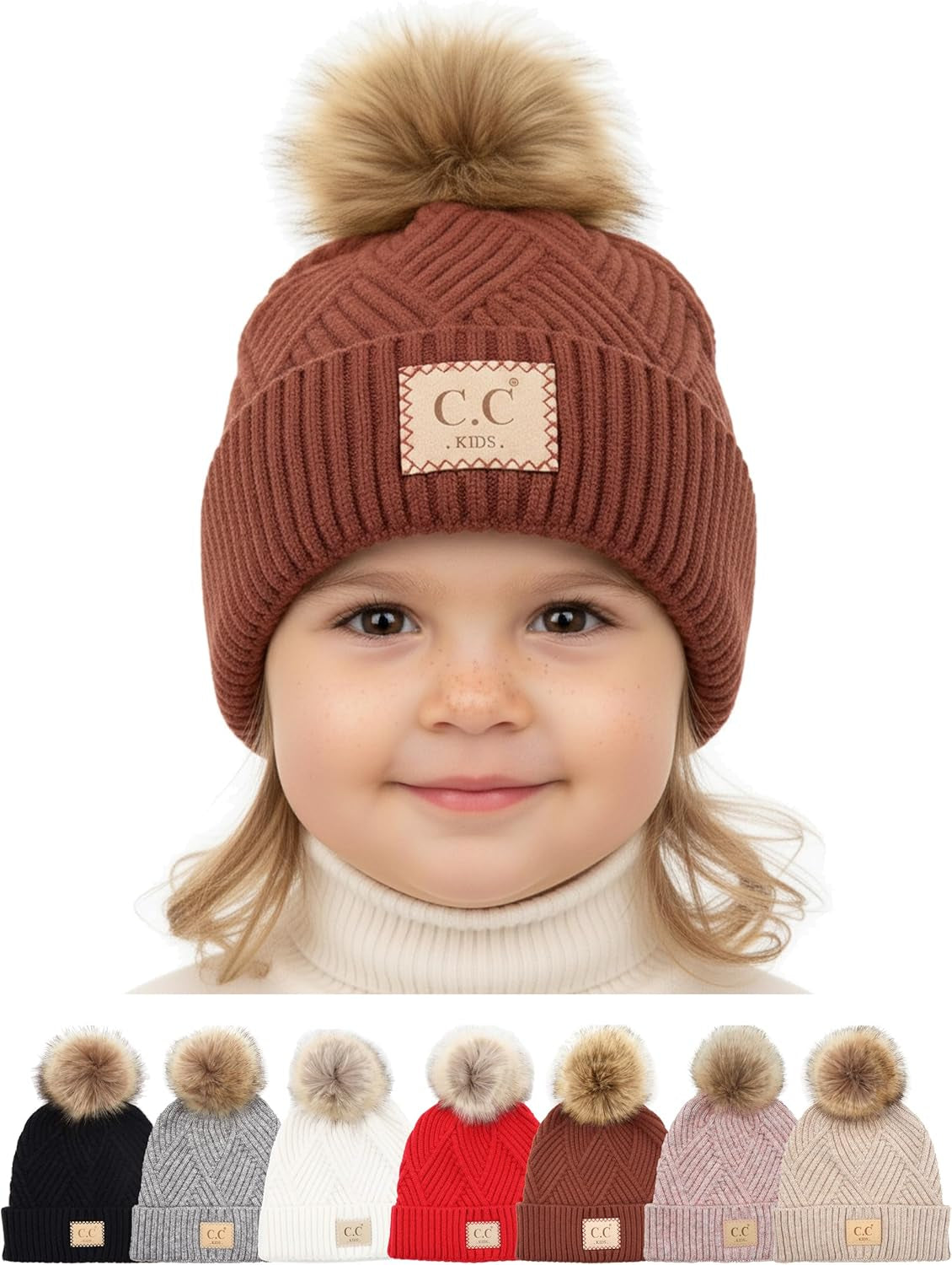 Toddler Pom Beanie – Warm Cozy Knit Snow Hats