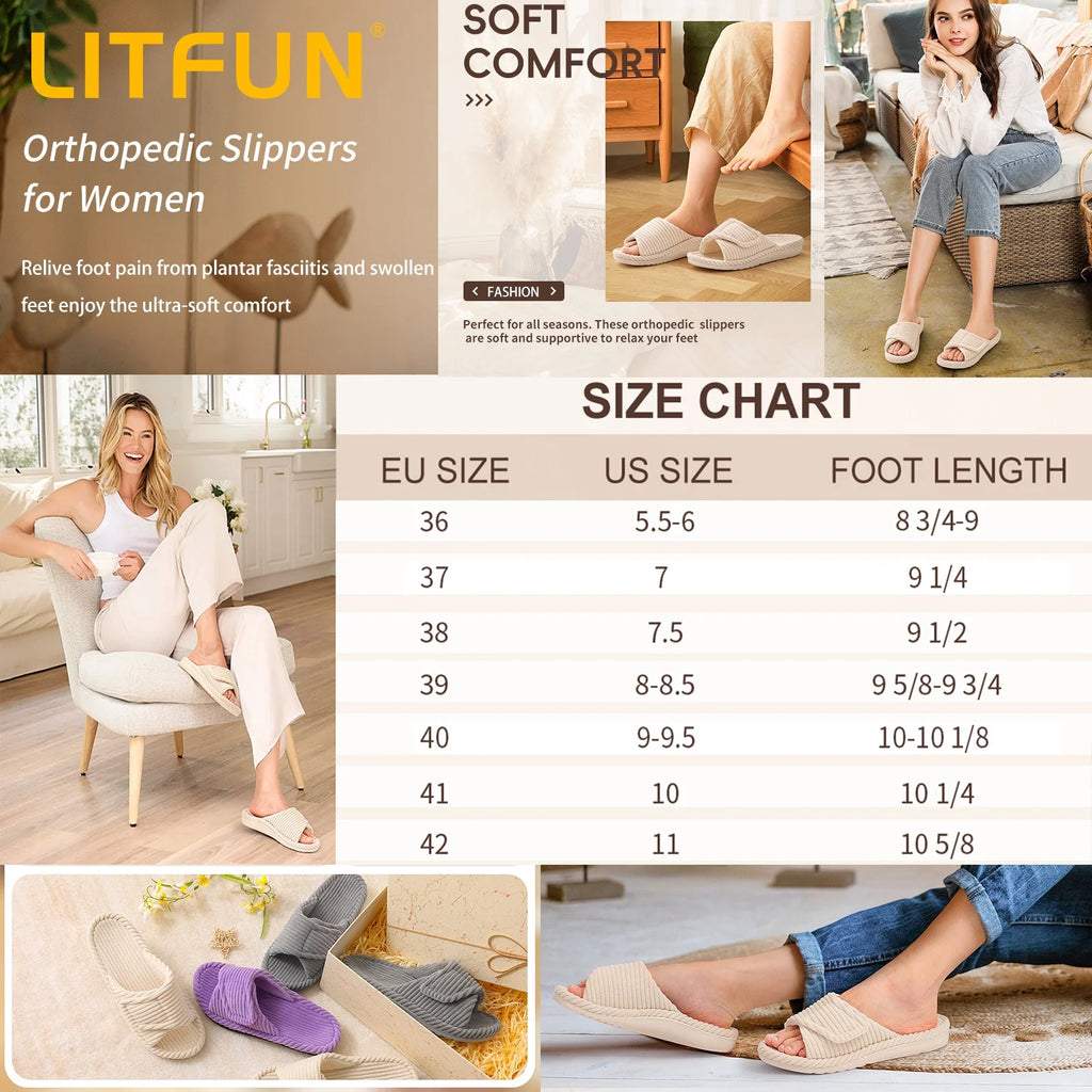 Experience Ultimate Comfort with Litfun Women's Adjustable Corduroy Arch Support Slippers - Beige, Size 8-8.5