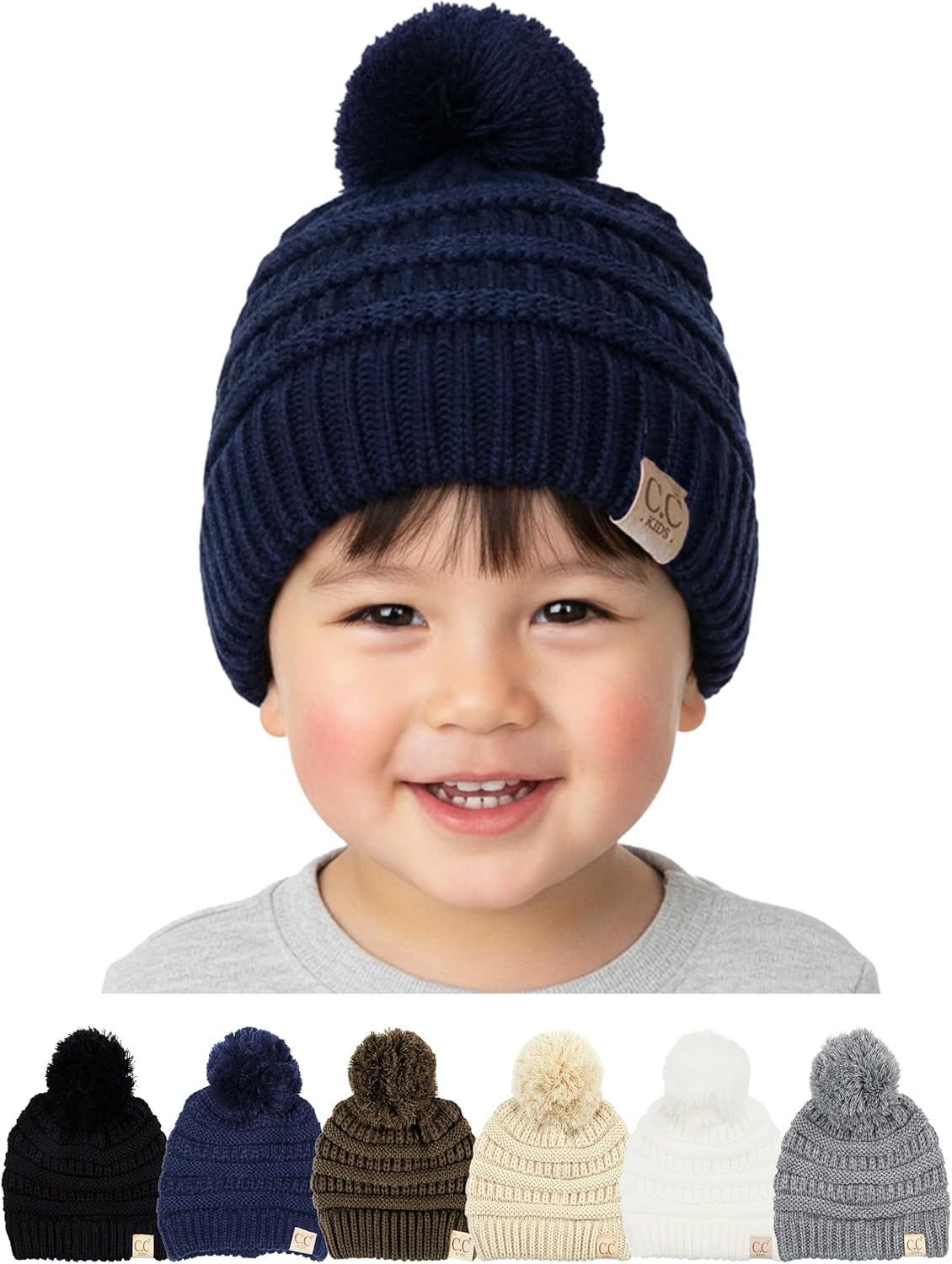 Toddler Pom Beanie – Warm Cozy Knit Snow Hats