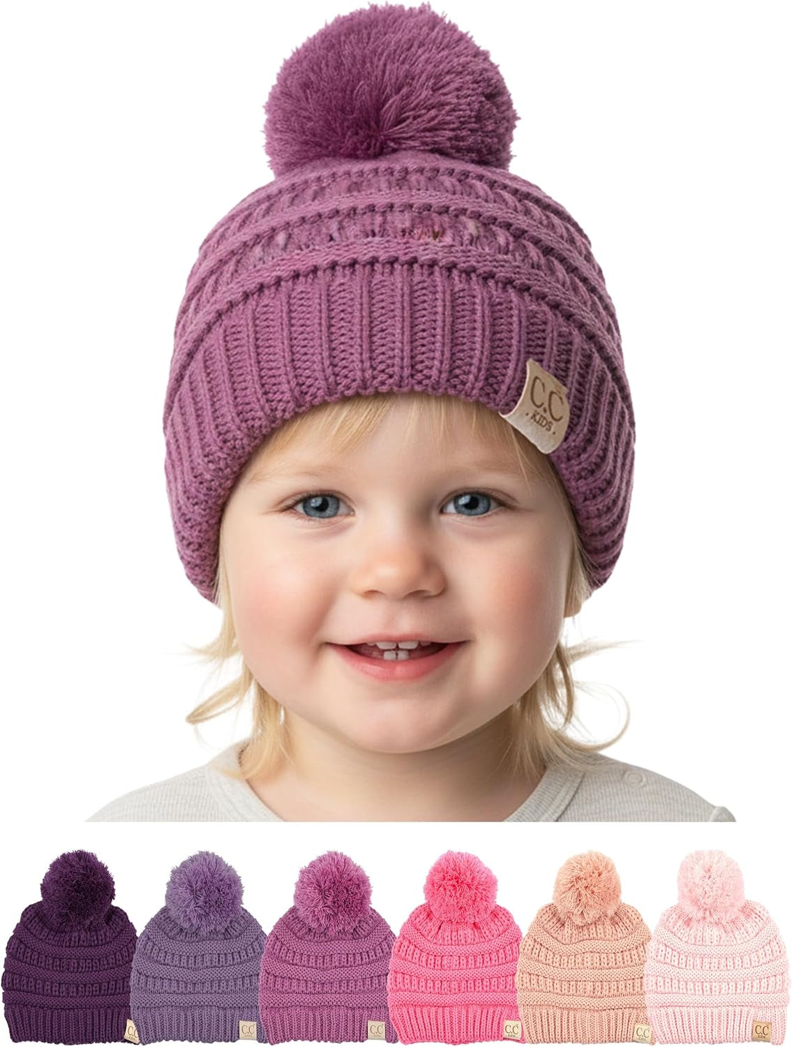 Toddler Pom Beanie – Warm Cozy Knit Snow Hats