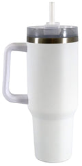 Stay Hydrated in Style with Our 40 Oz Double-Wall Insulated Stainless Steel Tumbler - Complete with Straw and Handle in Elegant White