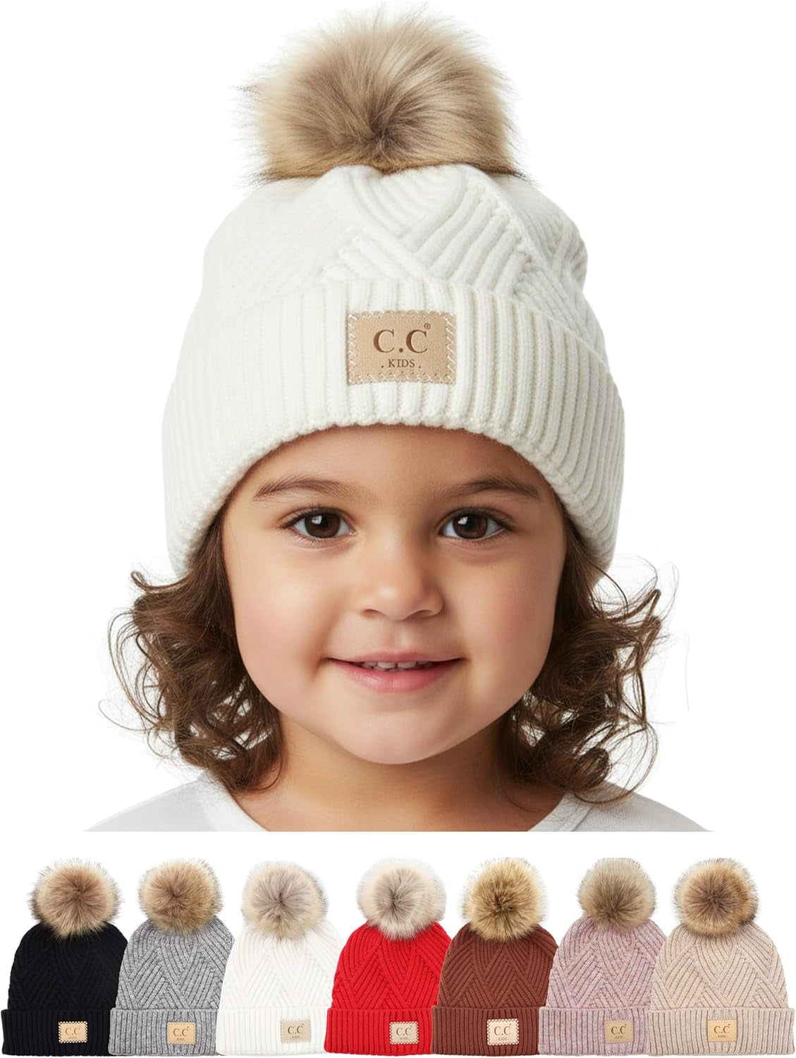 Toddler Pom Beanie – Warm Cozy Knit Snow Hats